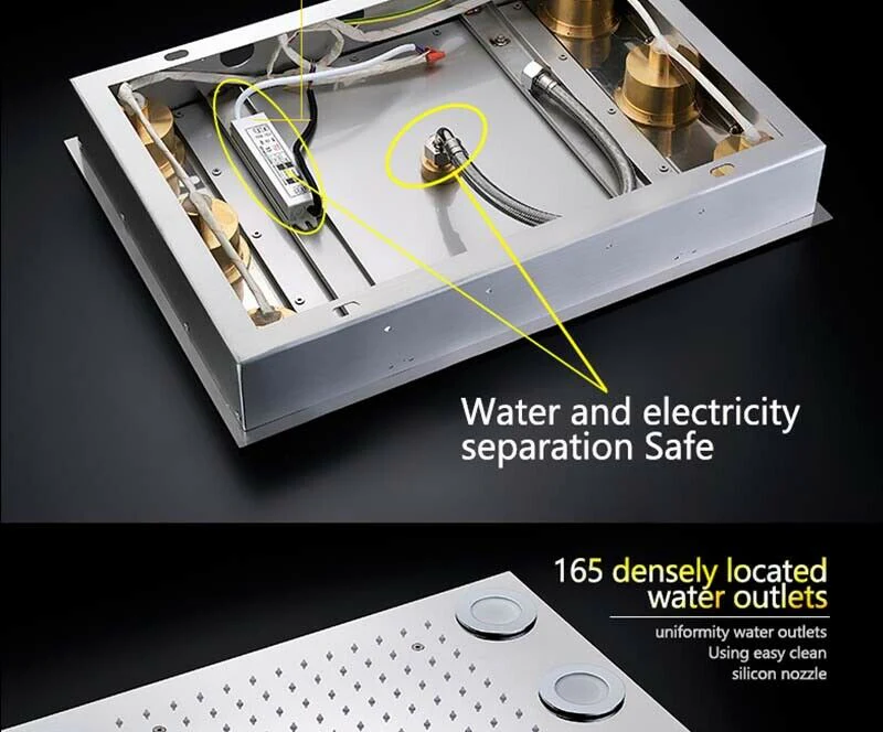 Flush in 20" LED Rainfall Shower Heads Sets Bathroom Thermostatic Valve Faucet Bath Mixer - Image 5