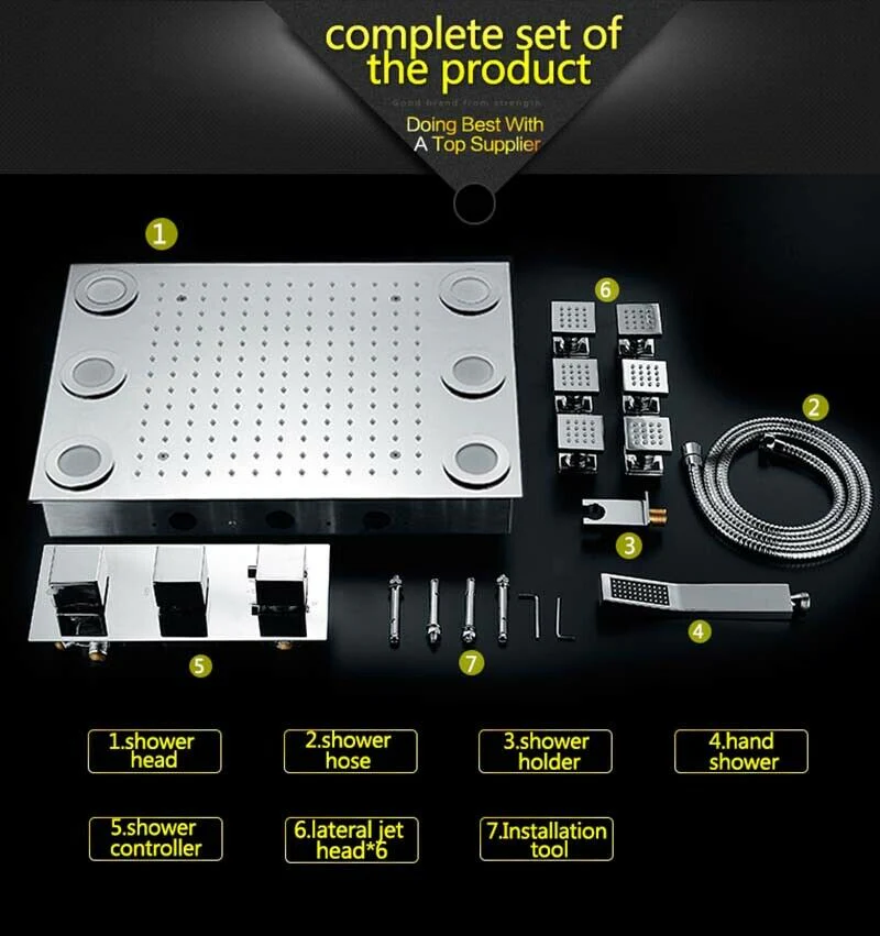 Flush in 20" LED Rainfall Shower Heads Sets Bathroom Thermostatic Valve Faucet Bath Mixer - Image 7