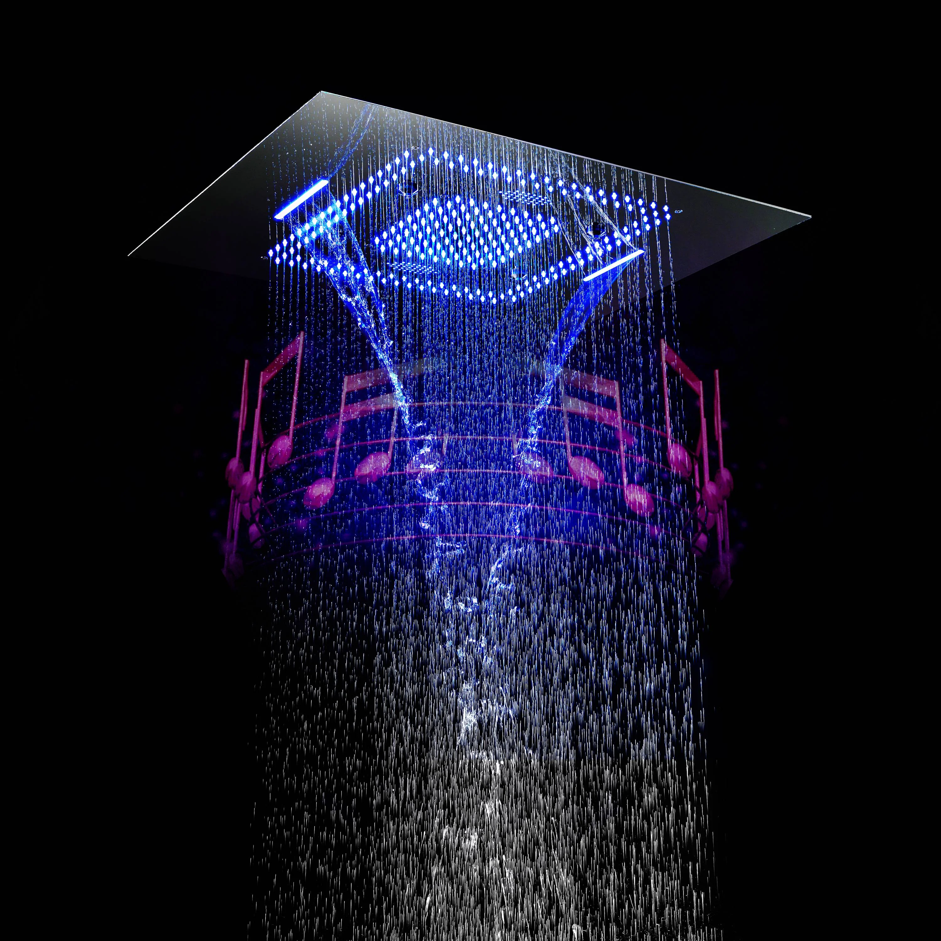Matte Black 31" LED Rainfall Shower Head with Faucet, Massage Jets & Thermostatic Valve - Image 4