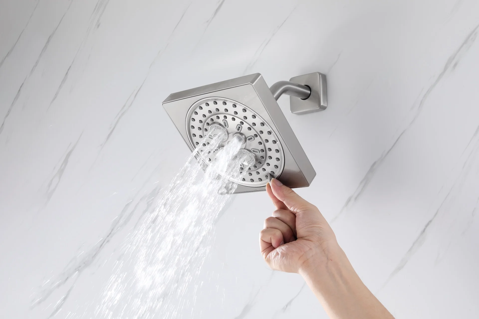 Flush mount 20 inch Rainfall shower head 6 way Digital display thermostatic Shower Faucet with Dual Regular Heads and Body Jets - Image 44
