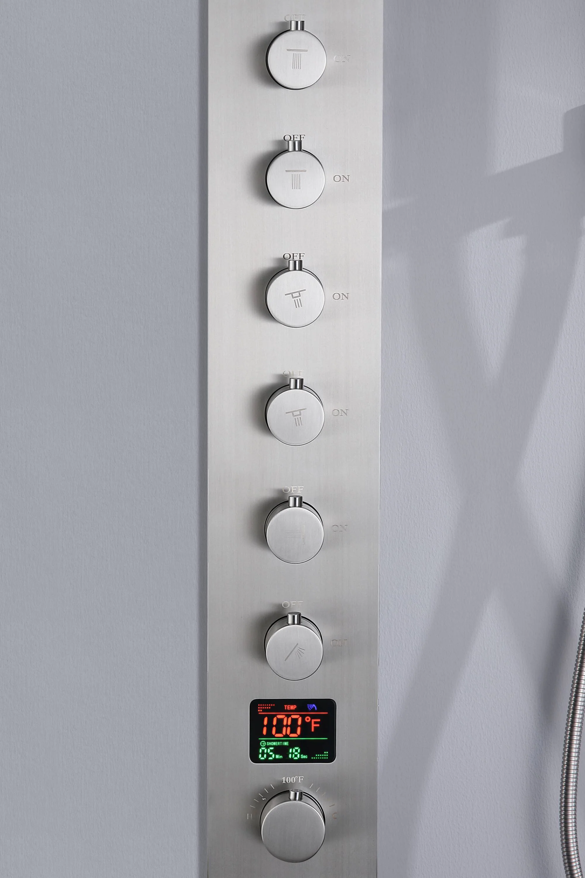 Flush mount 20 inch Rainfall Waterfall shower head 6 way Digital display thermostatic Shower Faucet with Dual Regular Heads and Body Jets - Image 40