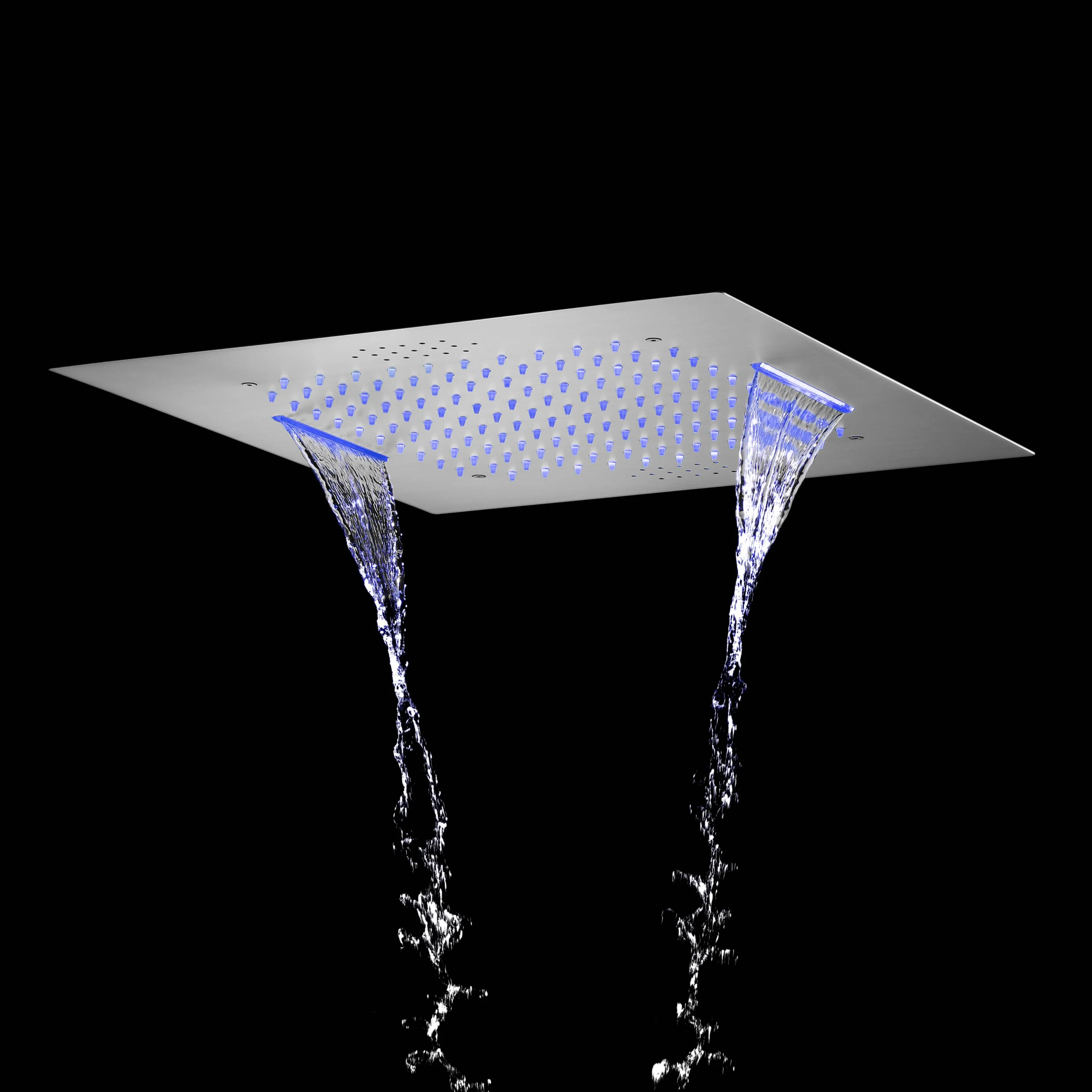 Flush mount 20 inch Rainfall Waterfall shower head 6 way Digital display thermostatic Shower Faucet with Dual Regular Heads and Body Jets - Image 33