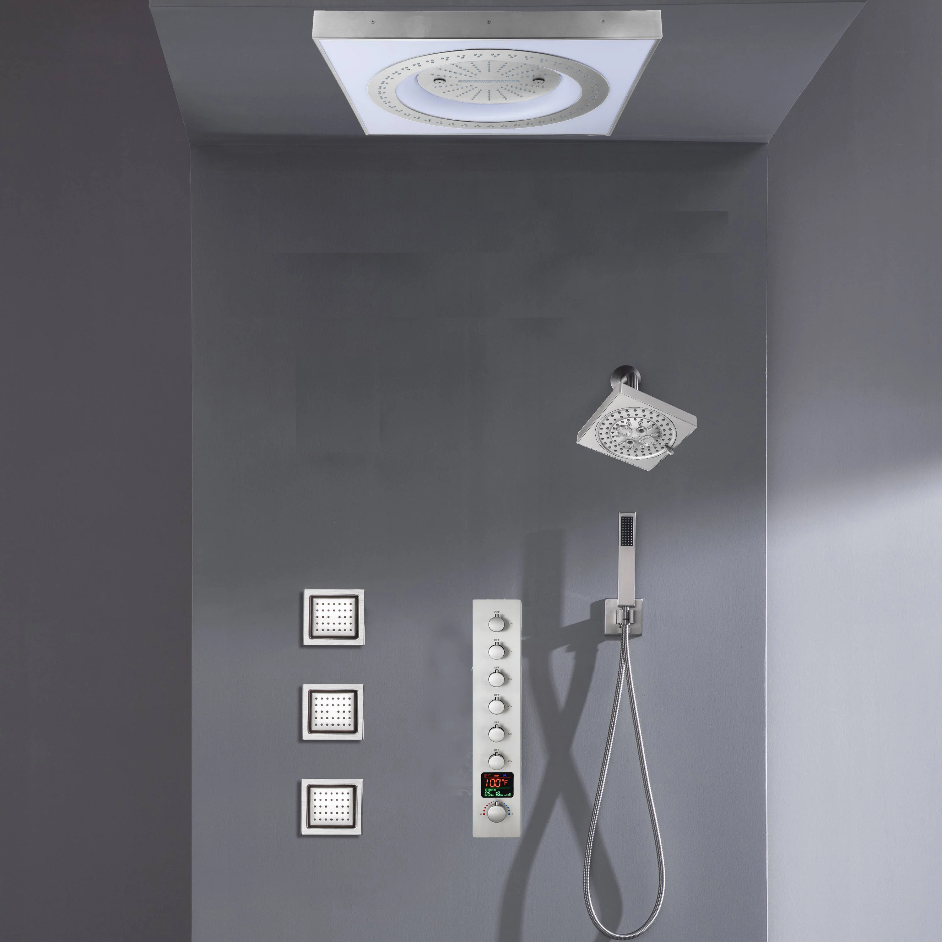 24" Flush Mount Shower Head with 6-Way Digital Faucet, 6" Regular Head, Body Jets - Image 10