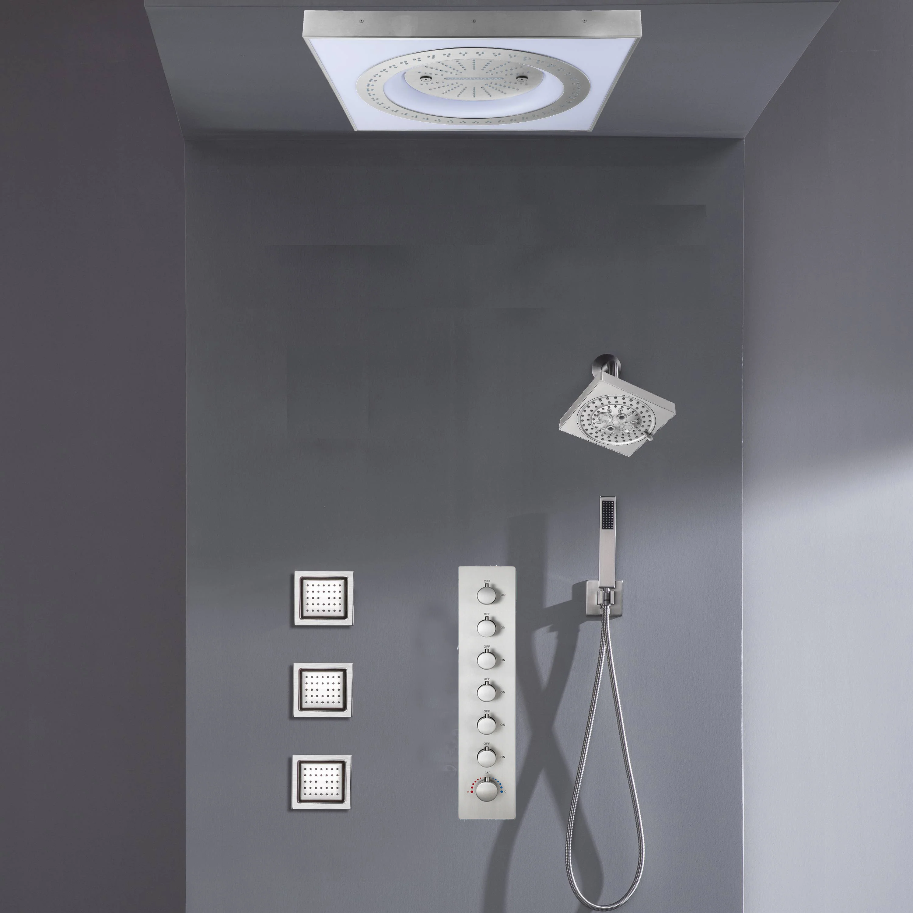 24" Flush Mount Shower Head with 6-Way Digital Faucet, 6" Regular Head, Body Jets - Image 11
