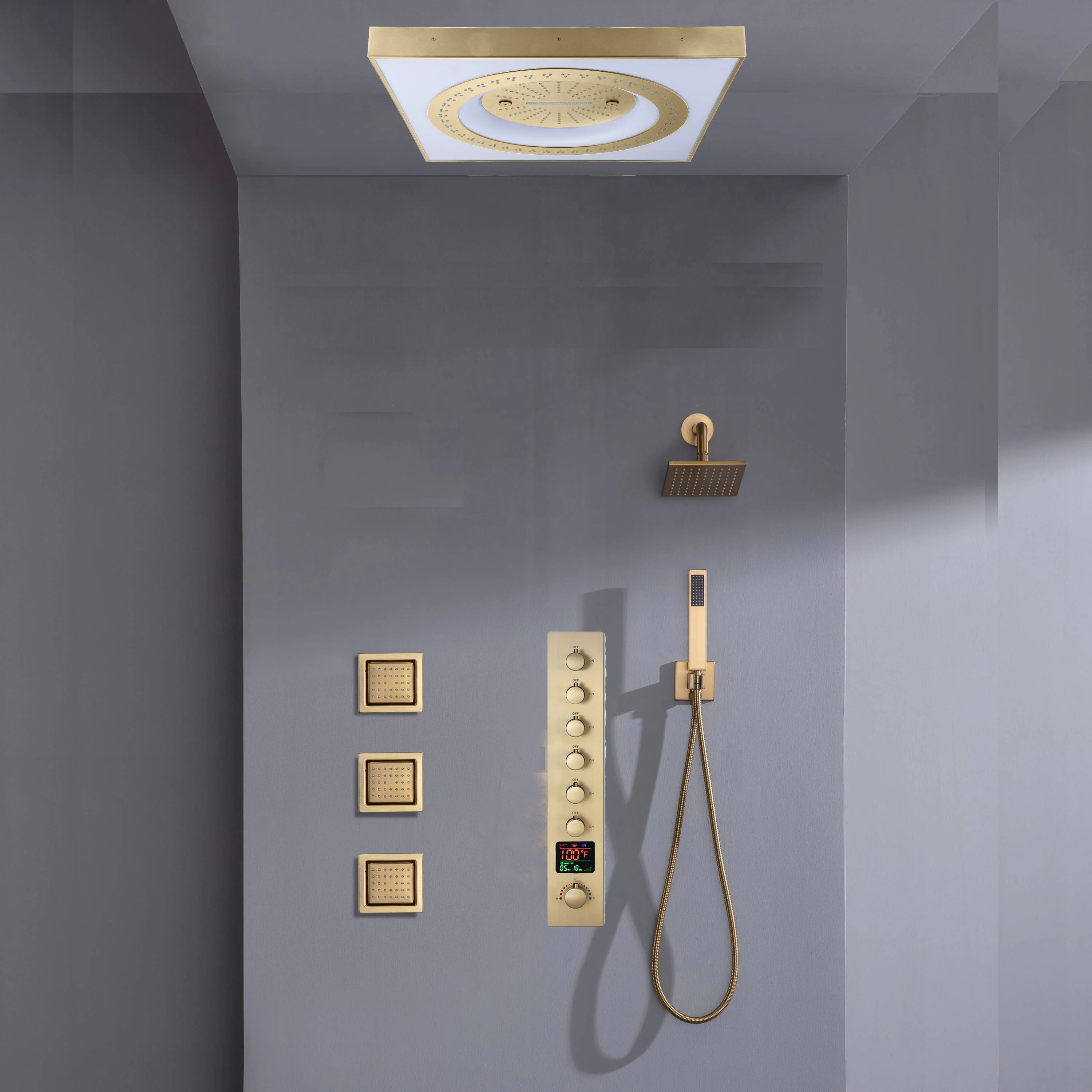 24" Flush Mount Shower Head with 6-Way Digital Faucet, 6" Regular Head, Body Jets - Image 13