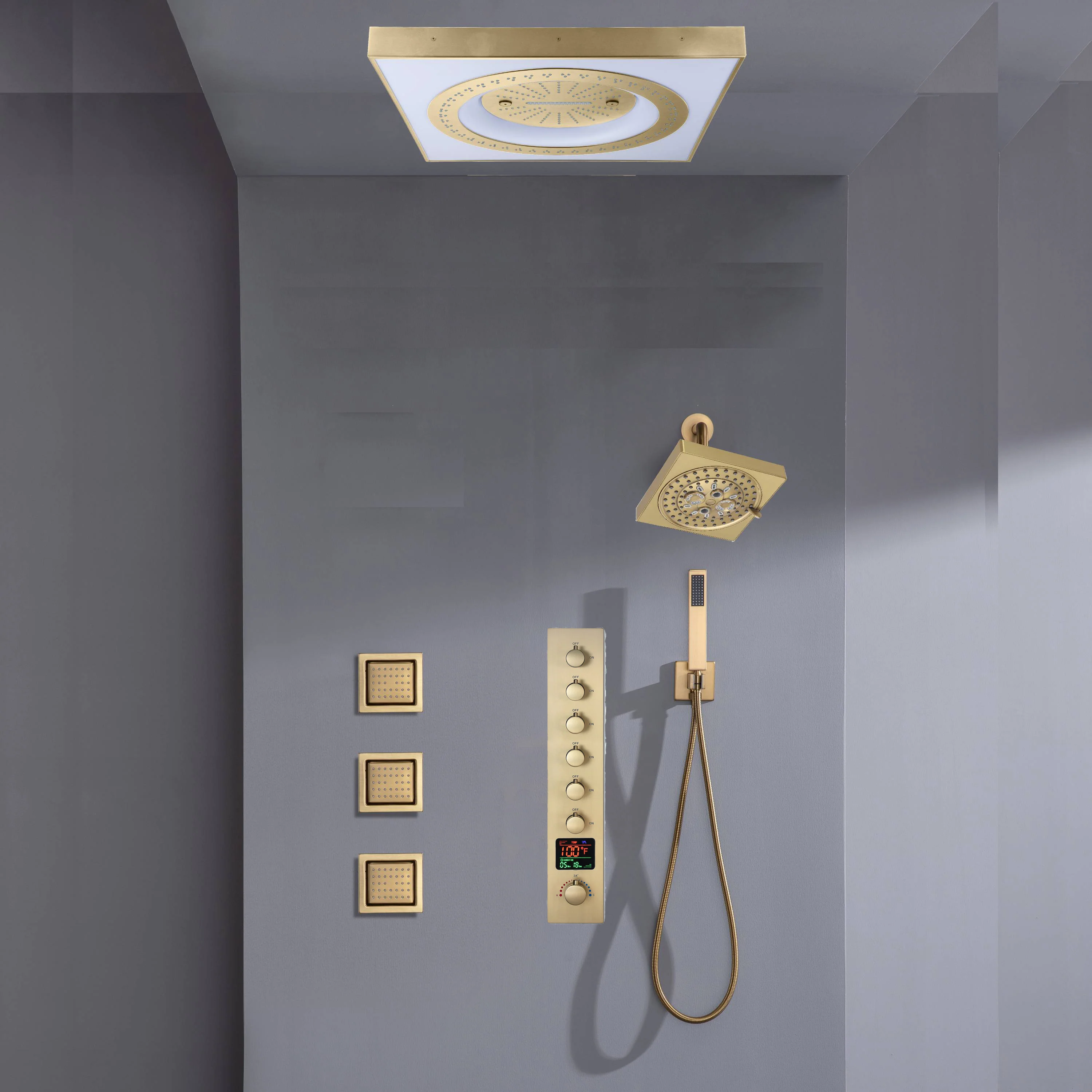 24" Flush Mount Shower Head with 6-Way Digital Faucet, 6" Regular Head, Body Jets - Image 15