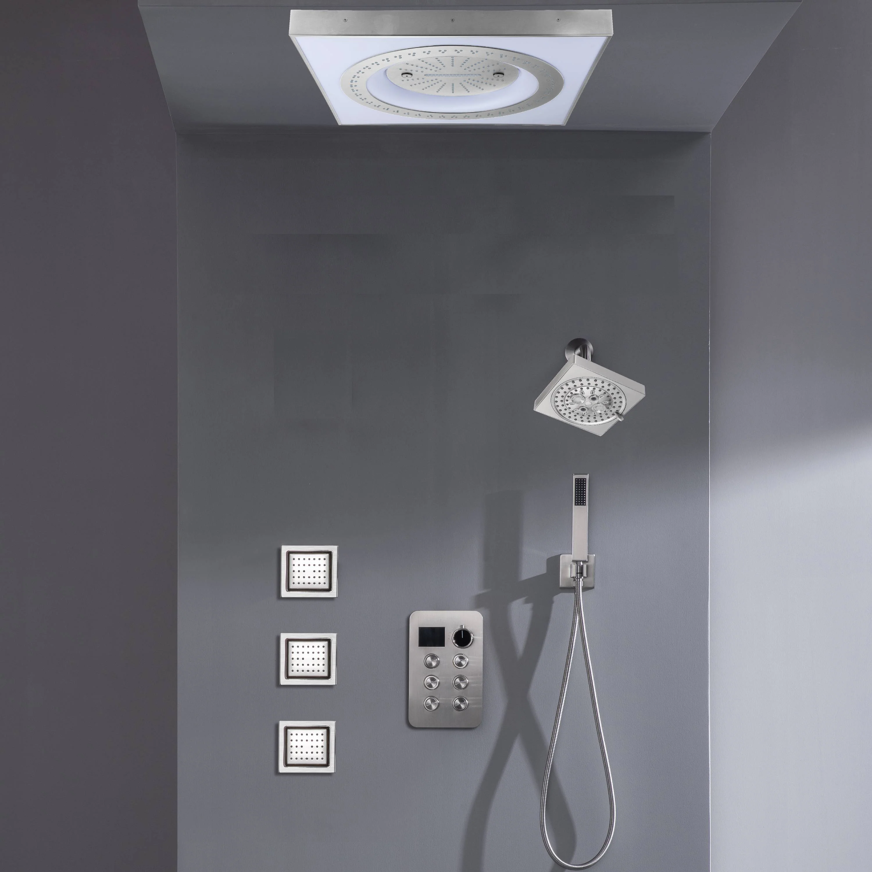 24" Flush Mount Shower Head with 6-Way Digital Faucet, 6" Regular Head, Body Jets - Image 17
