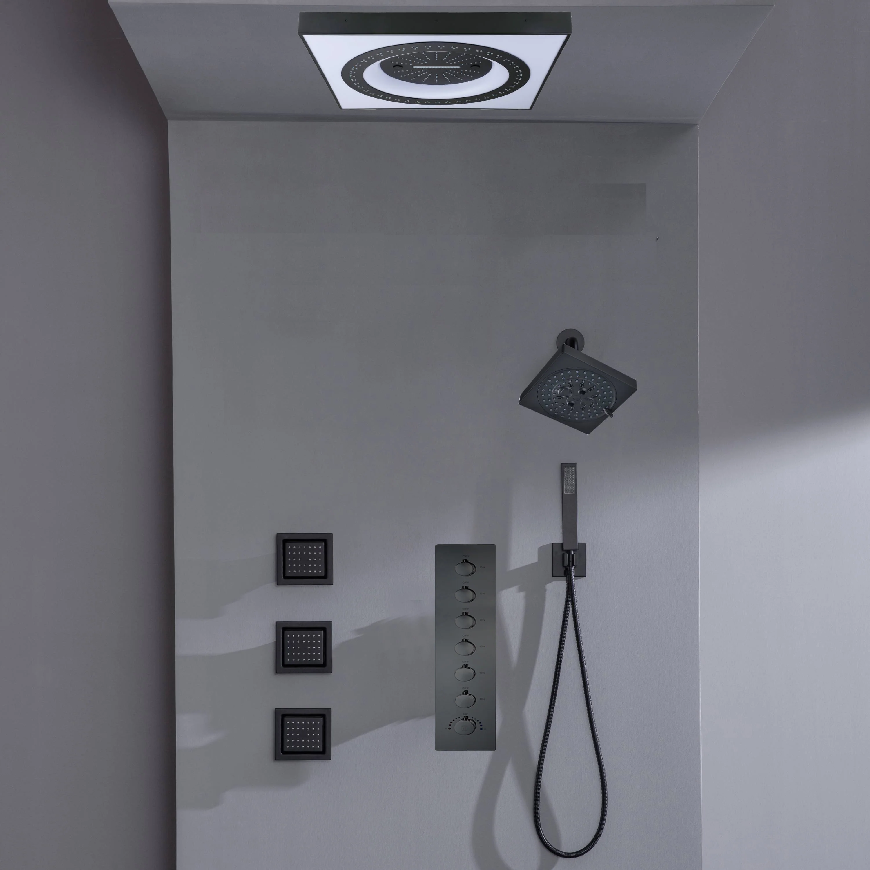 24" Flush Mount Shower Head with 6-Way Digital Faucet, 6" Regular Head, Body Jets - Image 3