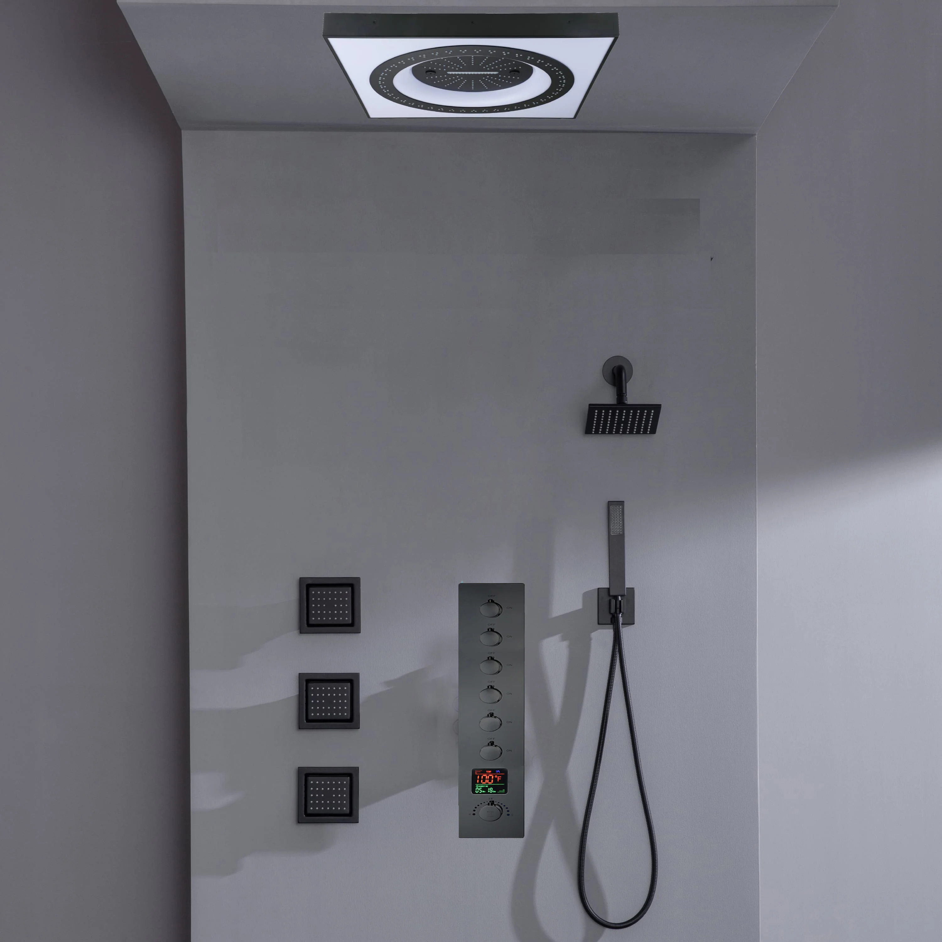 24" Flush Mount Shower Head with 6-Way Digital Faucet, 6" Regular Head, Body Jets - Image 5