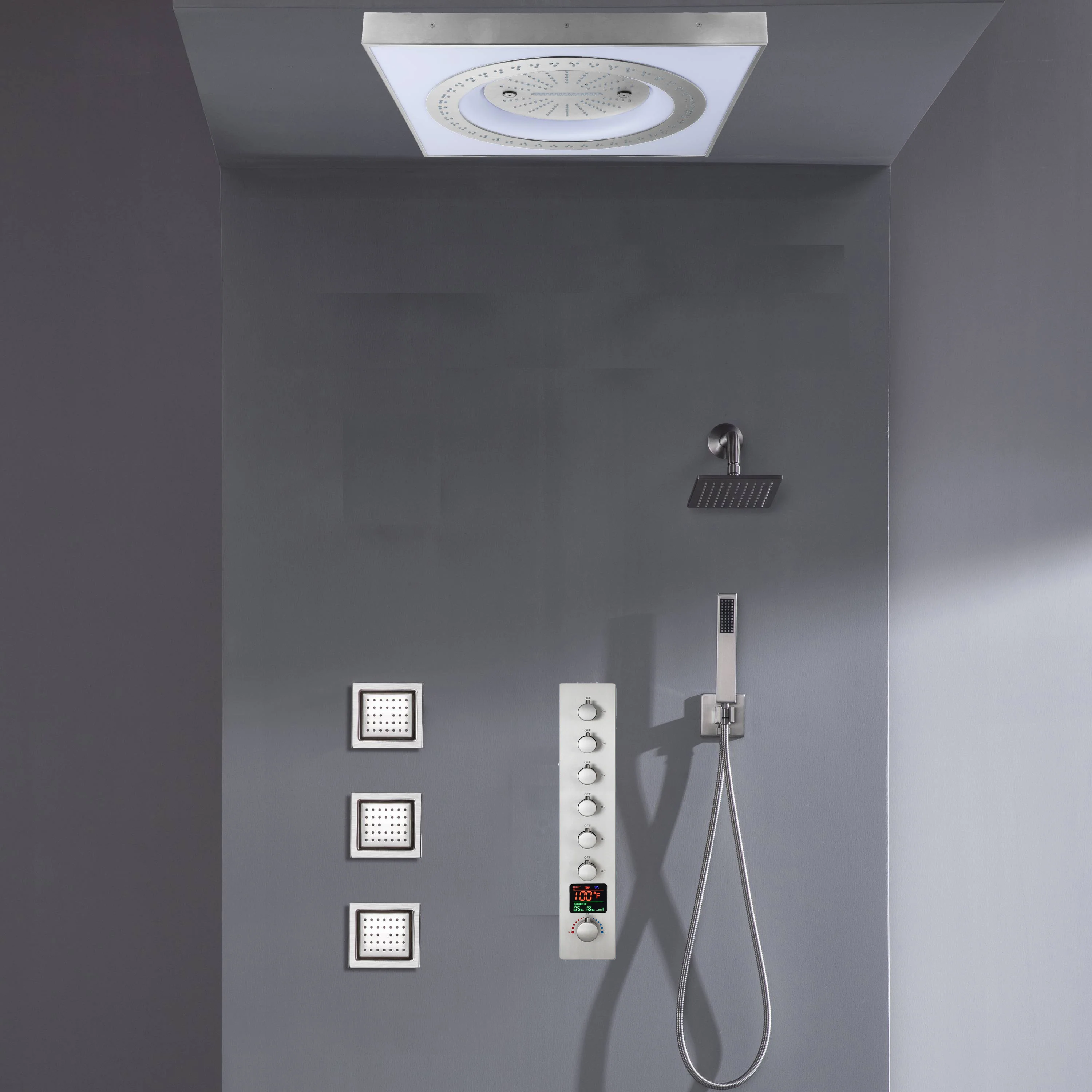 24" Flush Mount Shower Head with 6-Way Digital Faucet, 6" Regular Head, Body Jets - Image 8