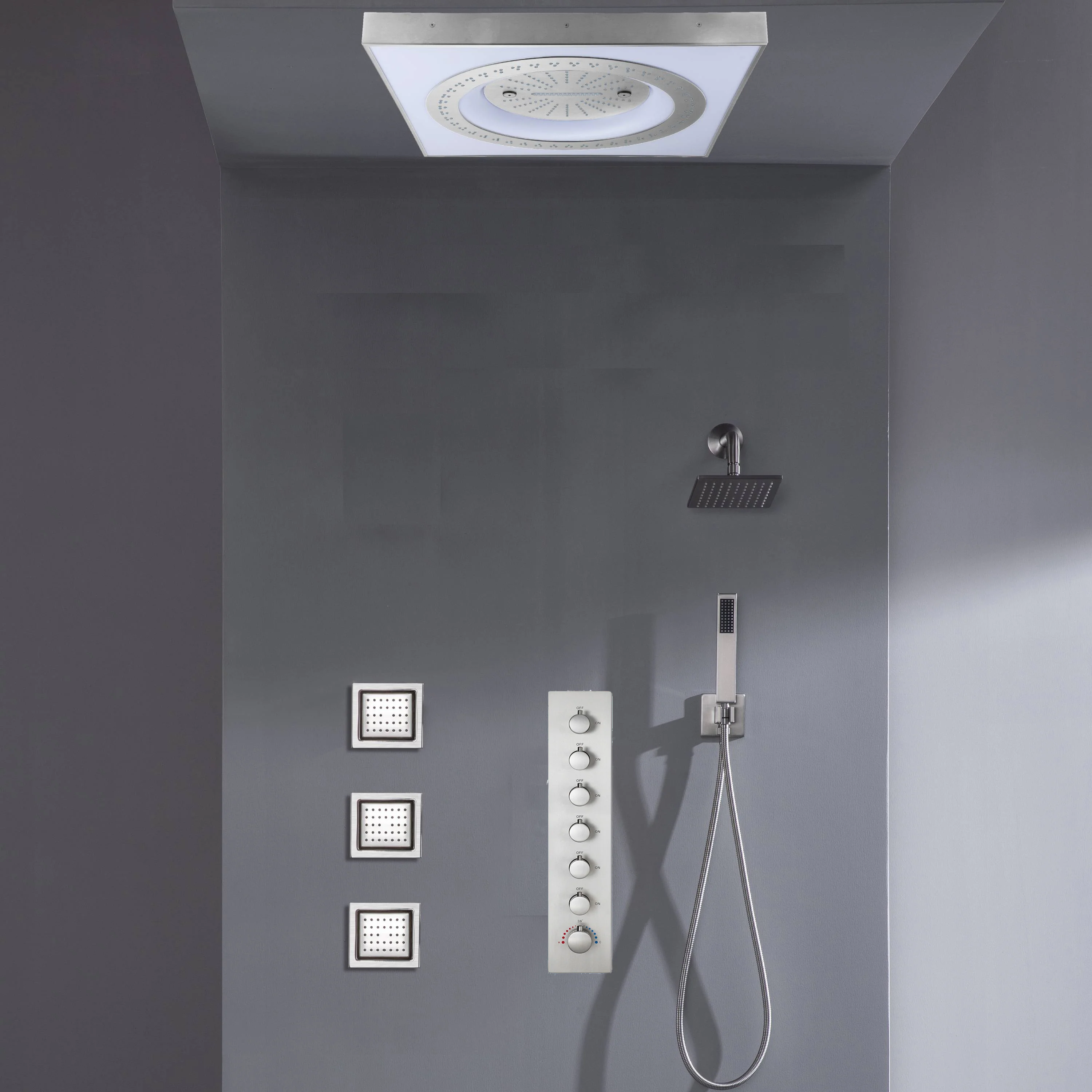 24" Flush Mount Shower Head with 6-Way Digital Faucet, 6" Regular Head, Body Jets - Image 9