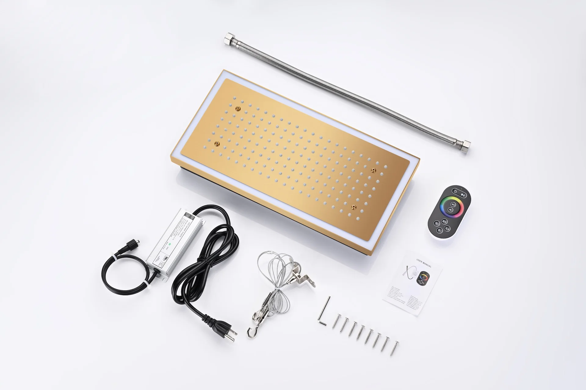 Flush Mount 16 X 16 inch or 32 x 8 inch Rainfall  64 LED Light Shower Head with 6-Way Thermostatic Faucet, Body Jets, and High-Pressure Dual Regular Heads - Image 22