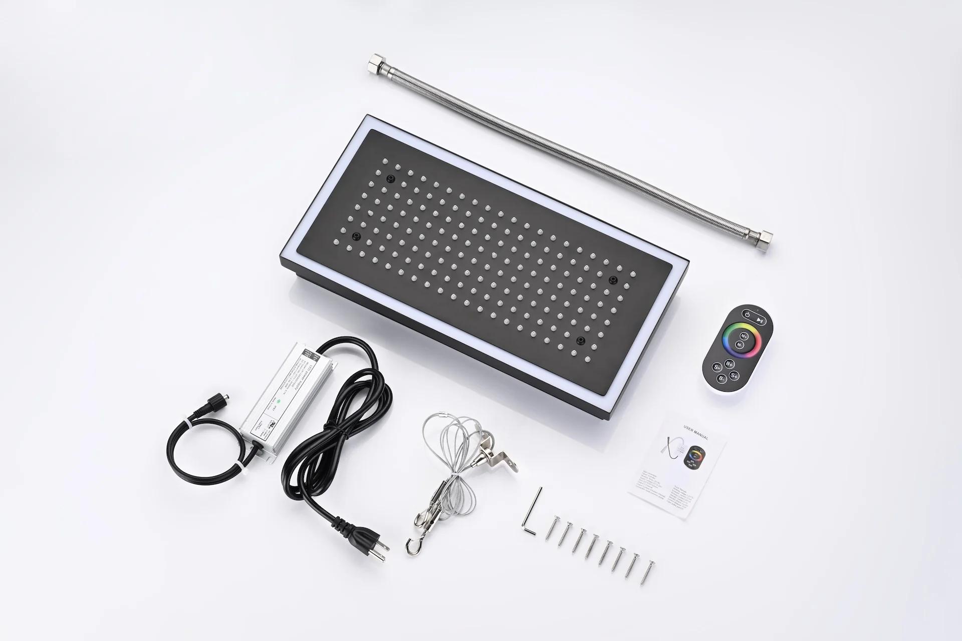 Flush Mount 16 X 16 inch or 32 x 8 inch Rainfall  64 LED Light Shower Head with 6-Way Thermostatic Faucet, Body Jets, and High-Pressure Dual Regular Heads - Image 41