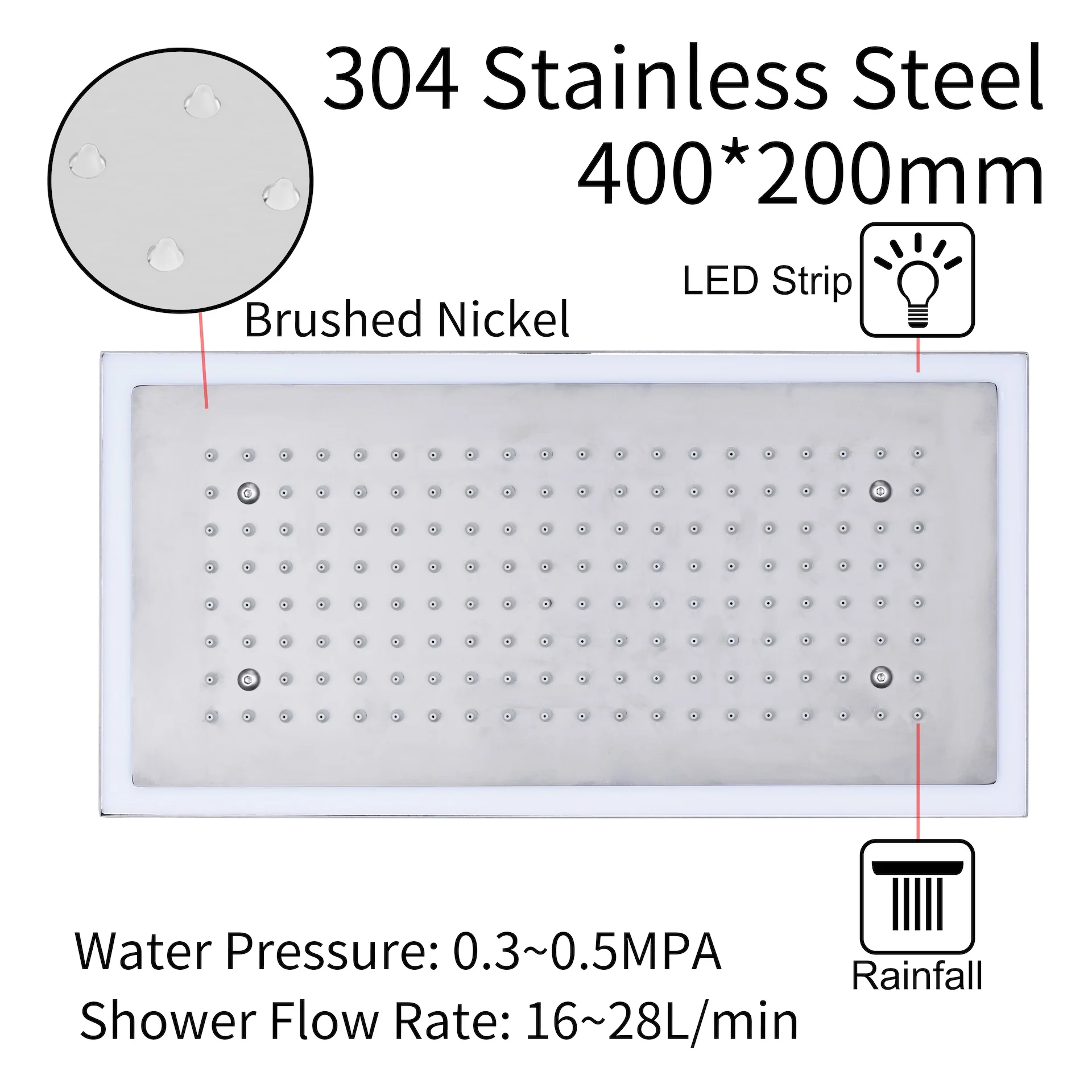 Flush Mount 32 x 8 inch Rainfall 64 LED Light Shower Head with 6-Way Thermostatic Faucet and High-Pressure Regular Heads - Image 20
