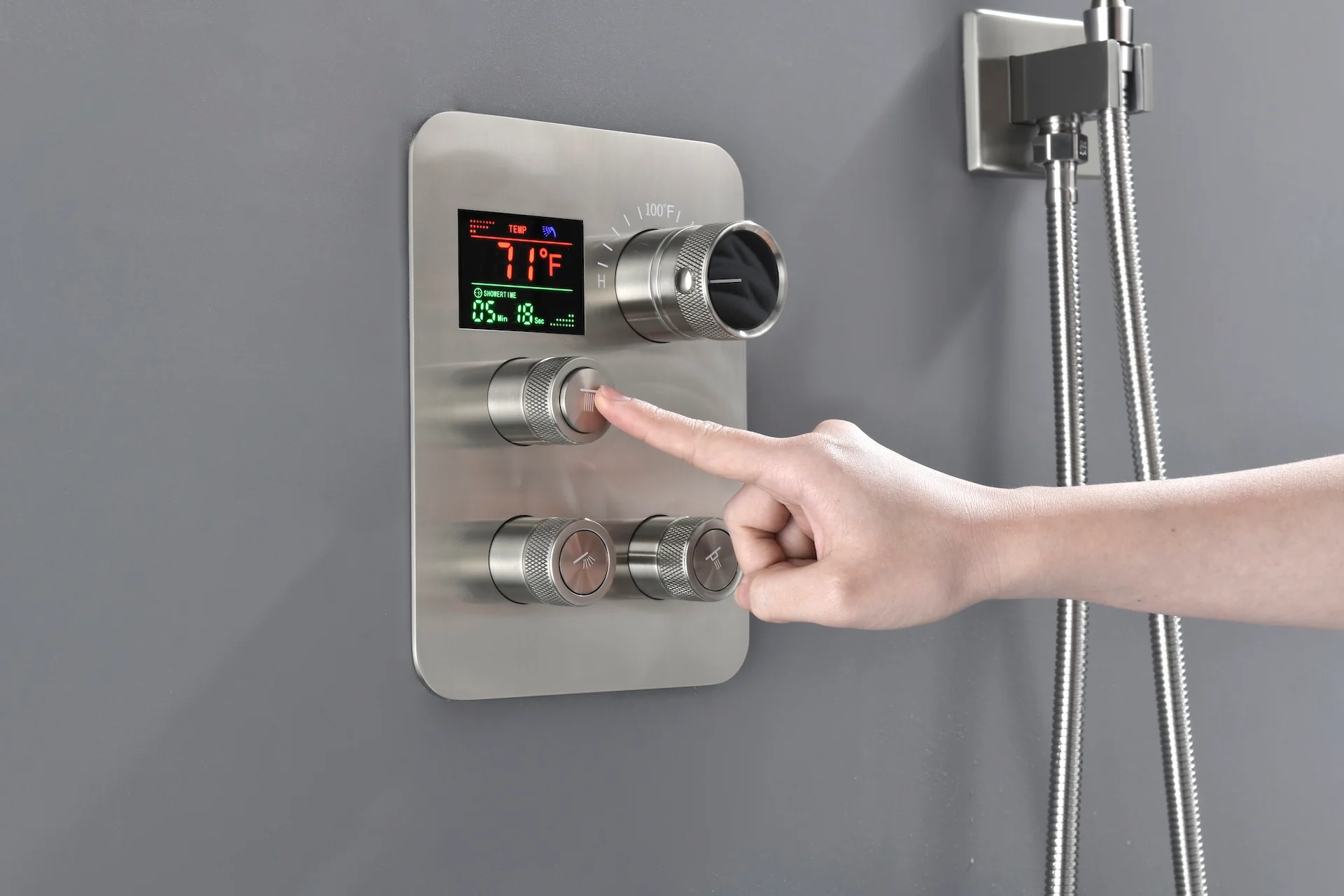 Flush Mount 32 x 8 inch Rainfall 64 LED Light Shower Head with 6-Way Thermostatic Faucet and High-Pressure Dual Regular Heads - Image 23