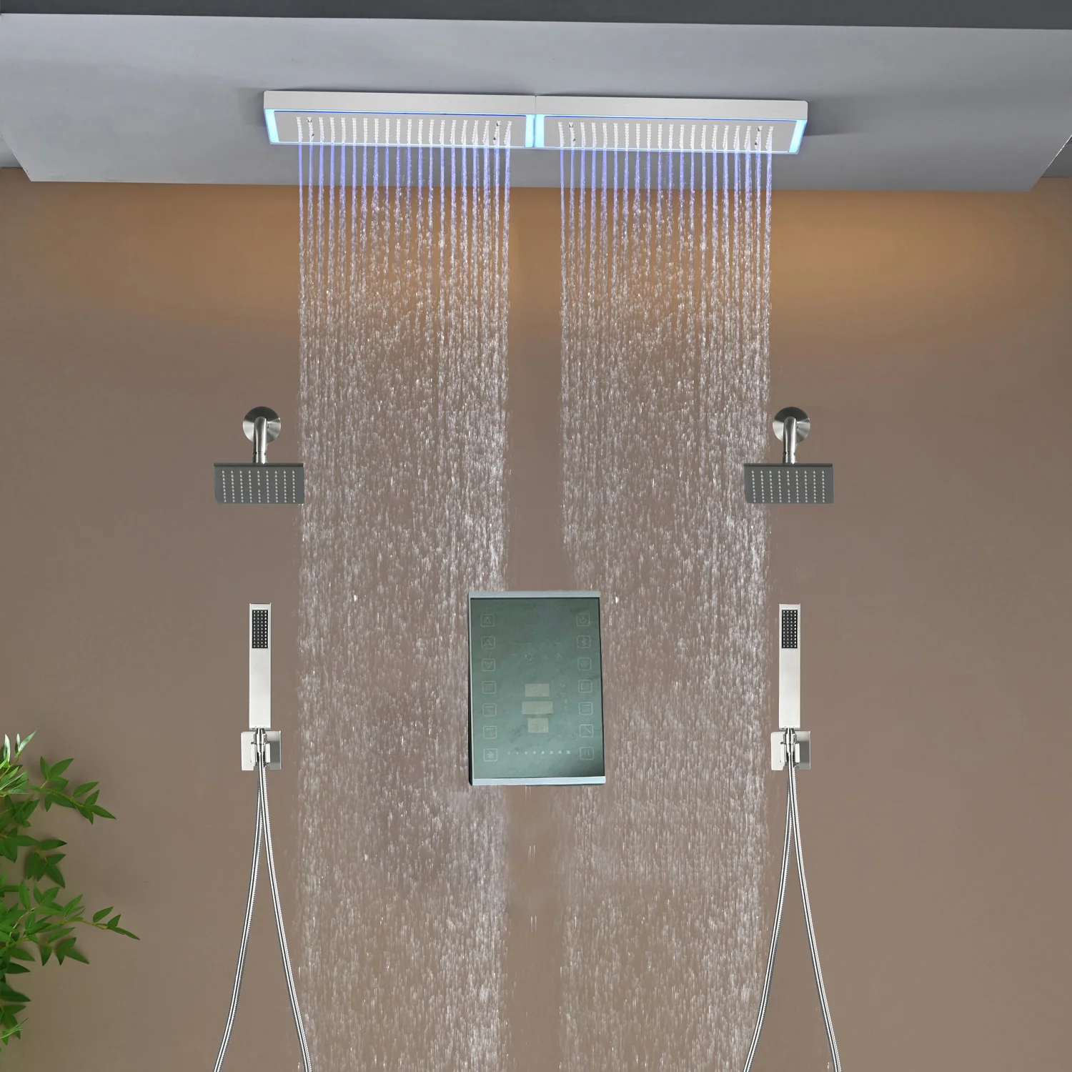 Flush Mount 32 x 8 inch Rainfall 64 LED Light Shower Head with 6-Way Digital display touch panel Thermostatic Faucet and High-Pressure Regular Heads - Image 14