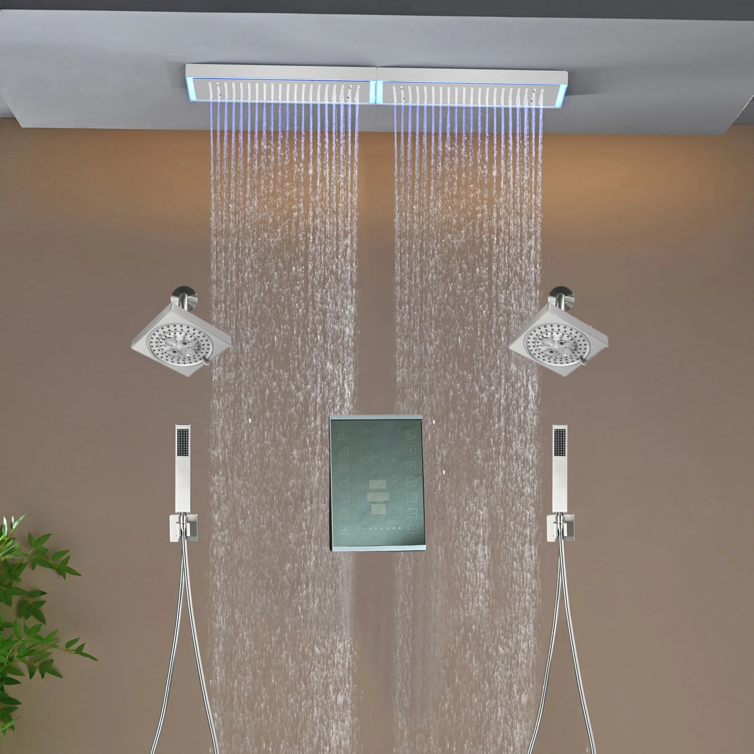 Flush Mount 32 x 8 inch Rainfall 64 LED Light Shower Head with 6-Way Digital display touch panel Thermostatic Faucet and High-Pressure Regular Heads - Image 15