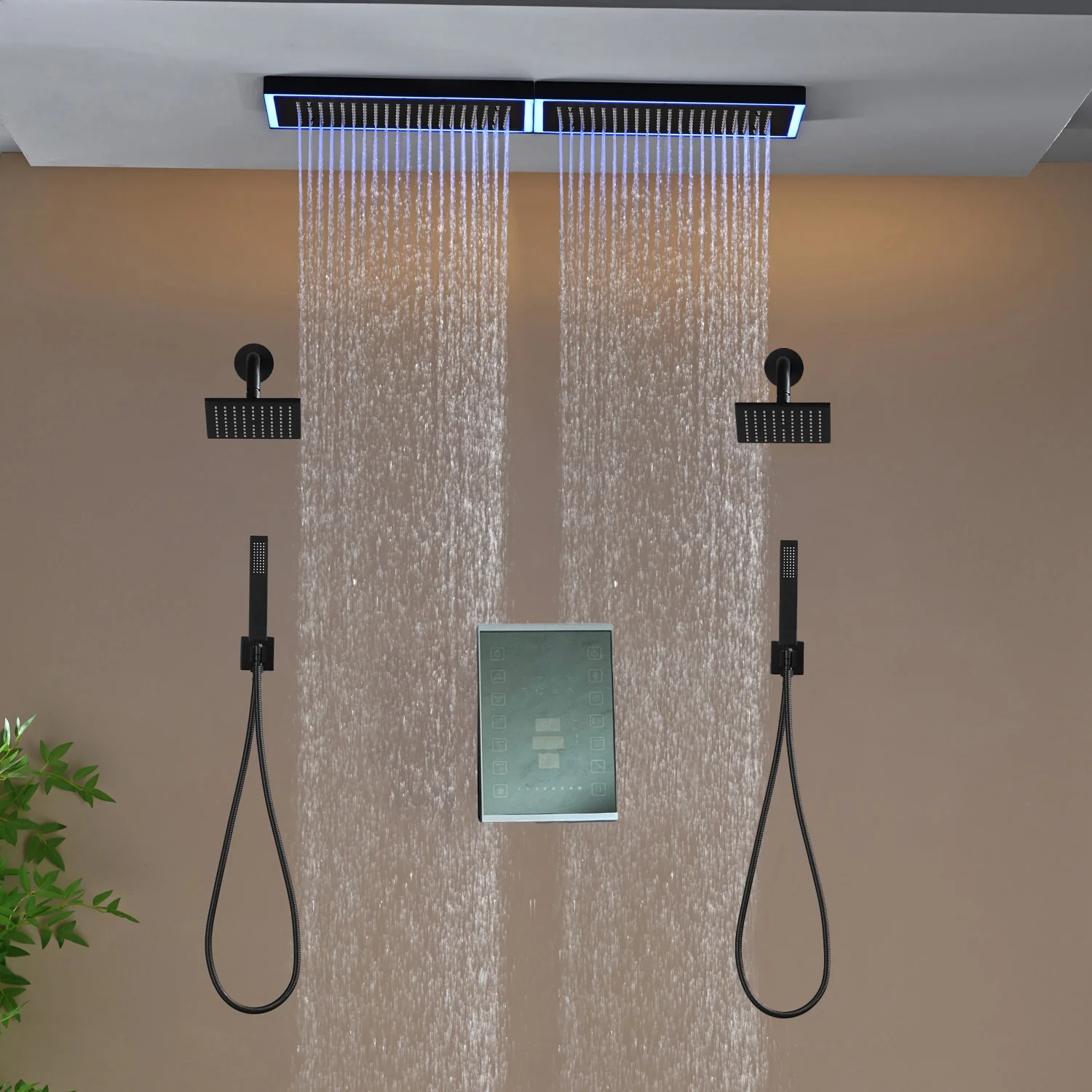 Flush Mount 32 x 8 inch Rainfall 64 LED Light Shower Head with 6-Way Digital display touch panel Thermostatic Faucet and High-Pressure Regular Heads - Image 28