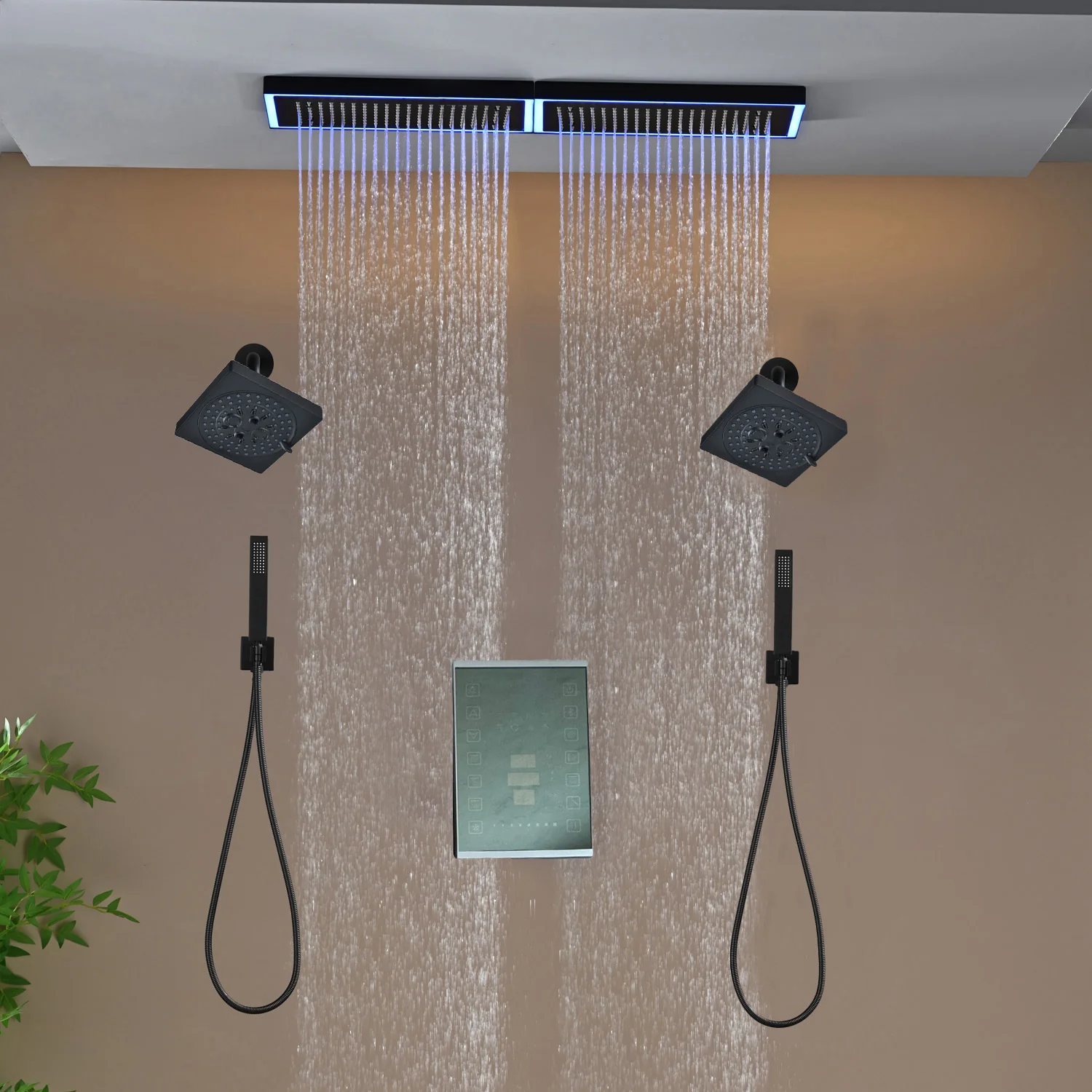 Flush Mount 32 x 8 inch Rainfall 64 LED Light Shower Head with 6-Way Digital display touch panel Thermostatic Faucet and High-Pressure Regular Heads - Image 29