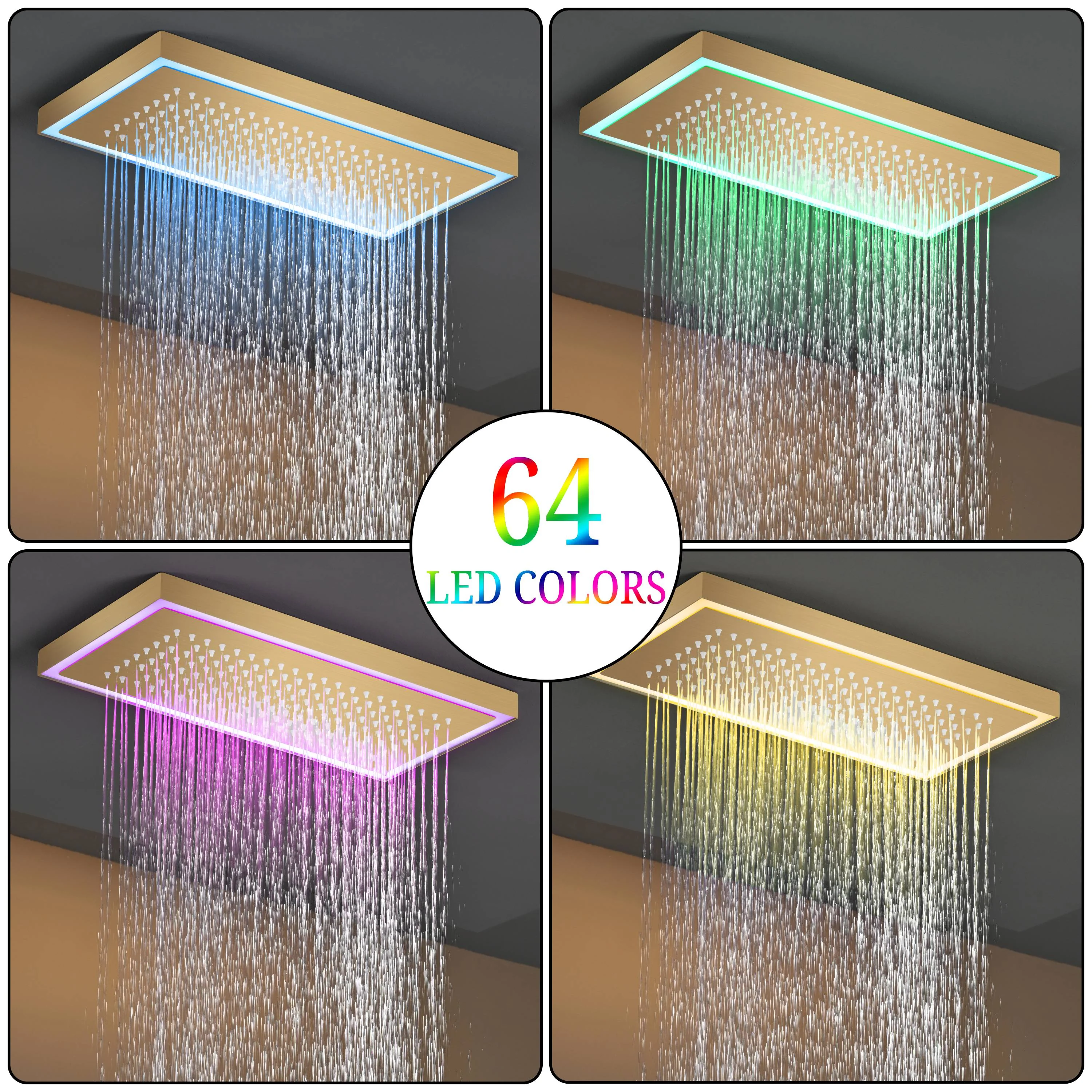 Flush Mount 24 X 16 inch or 48 x 8 inch Rainfall Waterfall 64 LED Light Shower Head with 6-Way Thermostatic Faucet and High-Pressure Wall Mount Regular Shower Head - Image 17