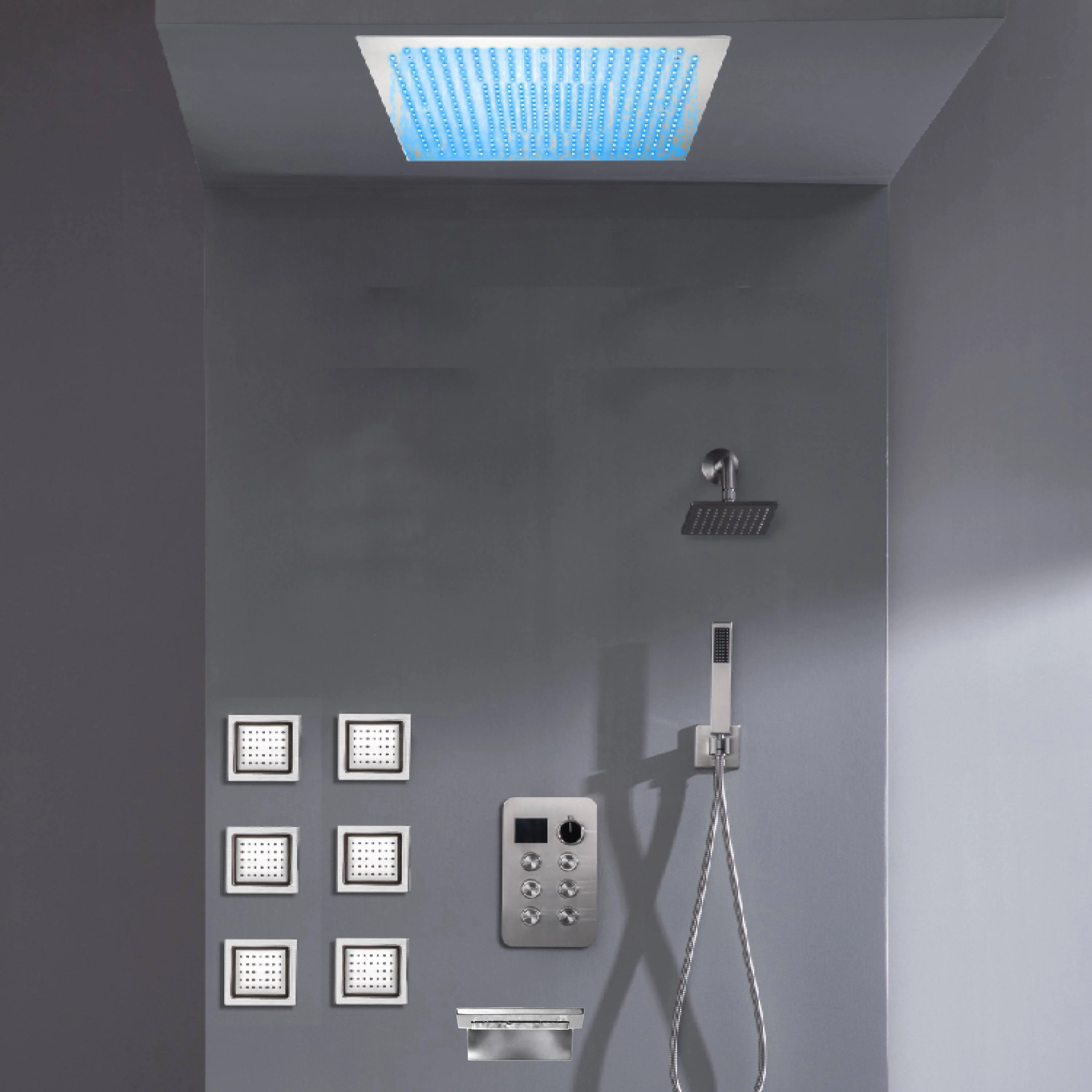 Flush Mount Bluetooth Music 64 LED Light Shower Head with 6-Way Digital Faucet, 6" Regular Head, 6 Body Jets  and Tub Spout - Image 15