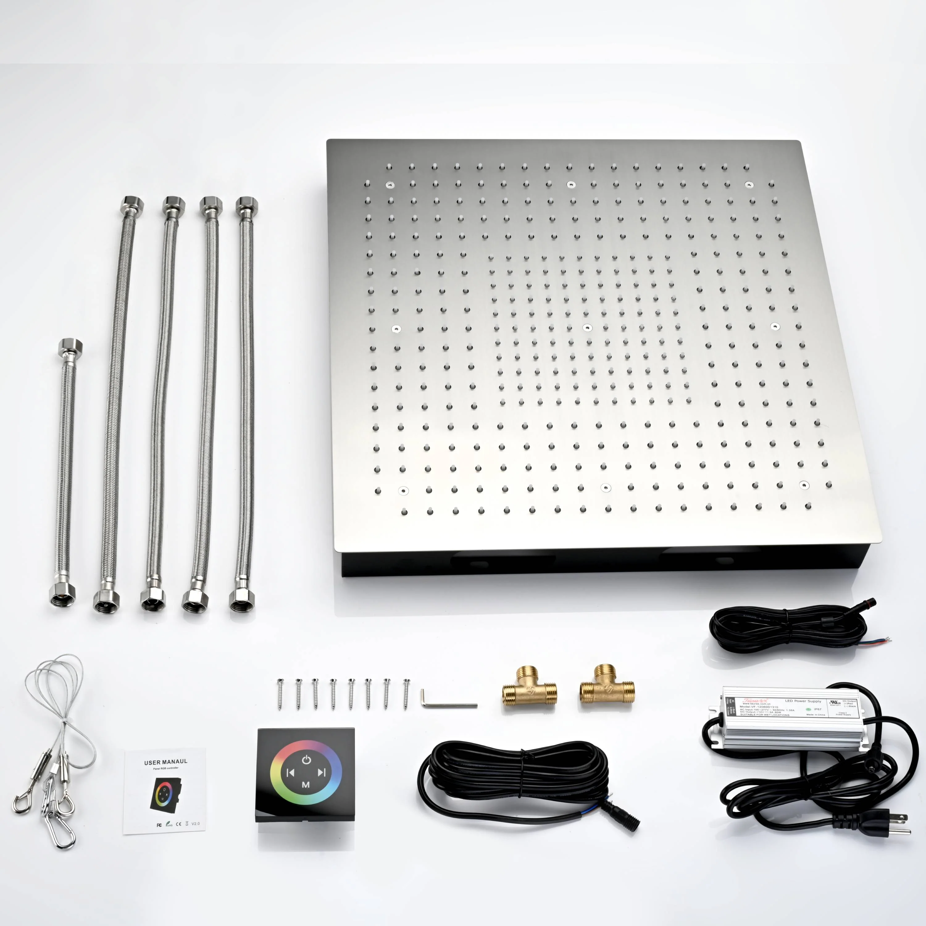 Flush Mount Shower Faucet Set with 4-Way Digital Thermostatic Control, 64-Color LED Lights - Image 29