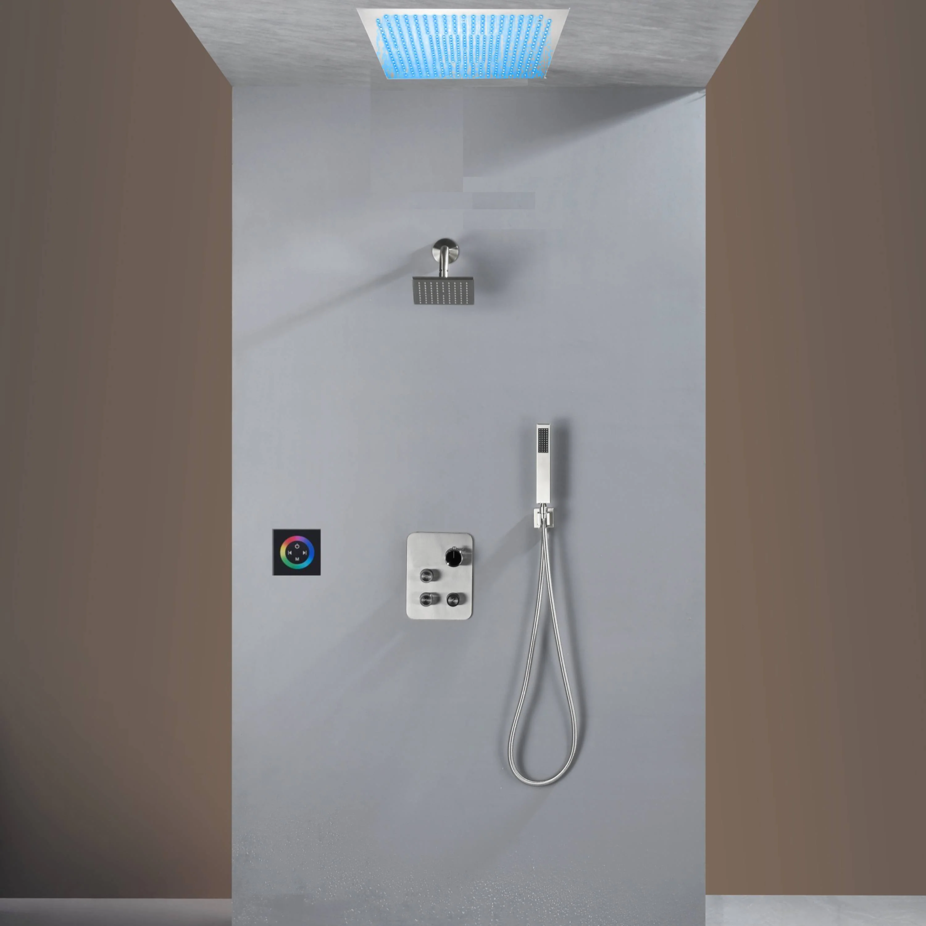 Flush Mount Shower Faucet Set with 3-Way non-Digital Thermostatic Control, 64-Color LED Lights - Image 5