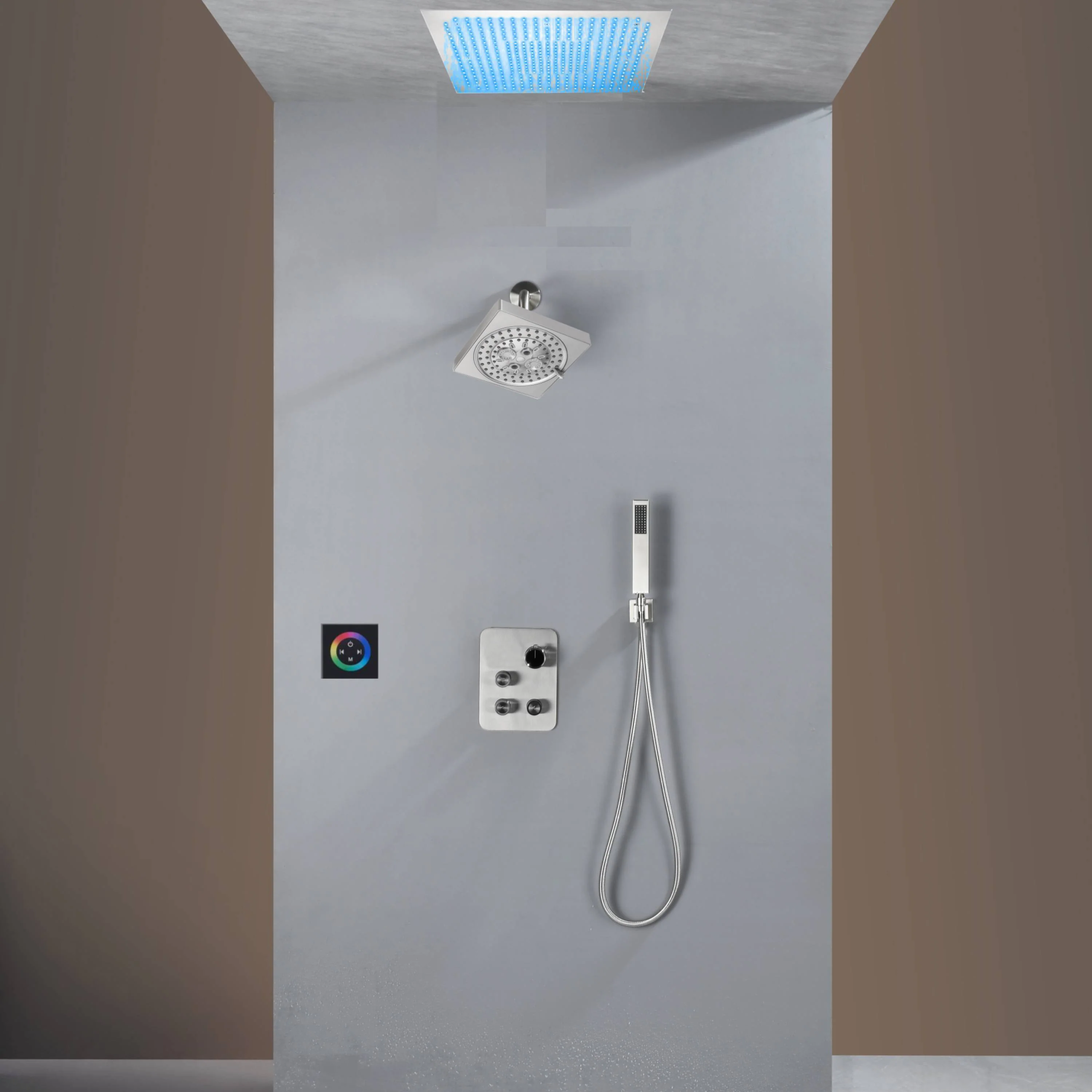 Flush Mount Shower Faucet Set with 3-Way non-Digital Thermostatic Control, 64-Color LED Lights - Image 6