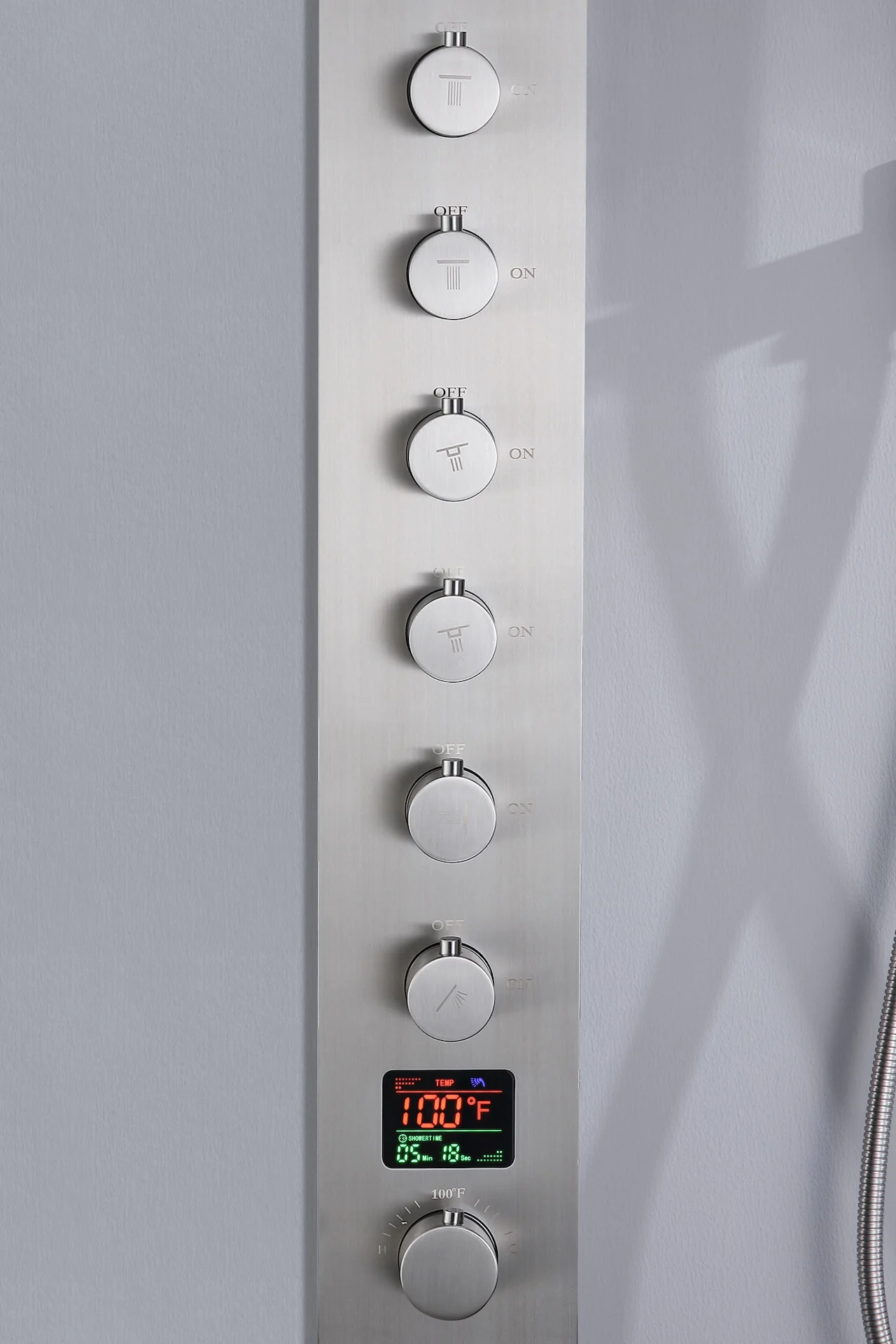 Flush Mount Shower Faucet Set with 6-Way Digital Thermostatic Control, 64-Color LED Lights - Image 7