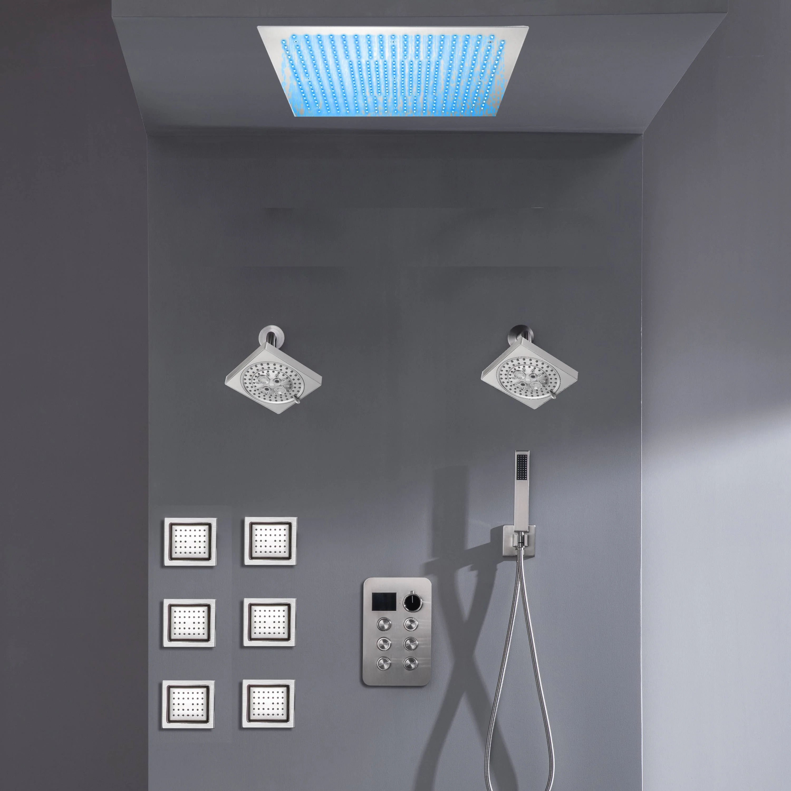 Flush Mount Bluetooth Music 64 LED Light Shower Head with 6-Way Digital Faucet, Dual 6" Regular Head, 6 Body Jets - Image 5