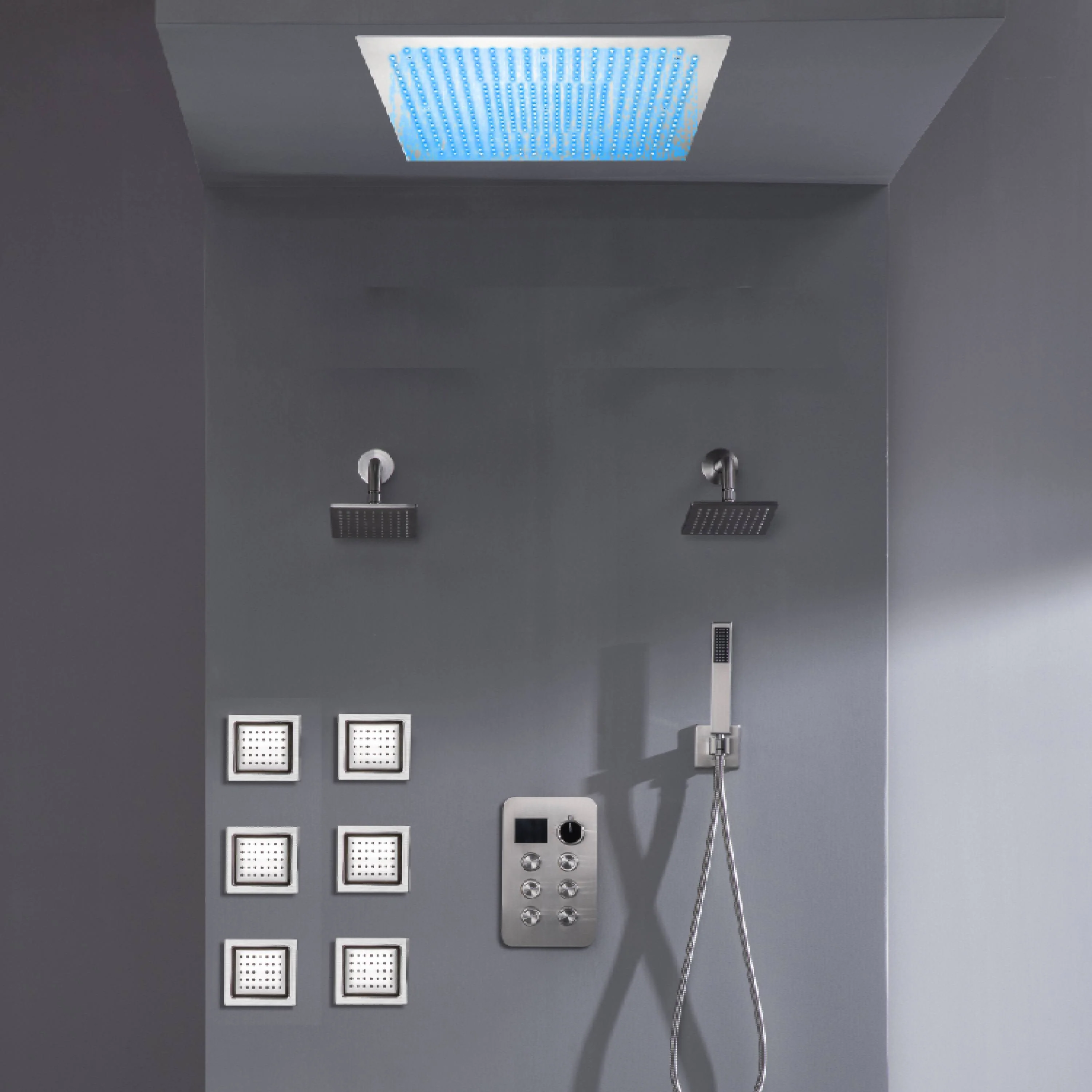 Flush Mount Bluetooth Music 64 LED Light Shower Head with 6-Way Digital Faucet, Dual 6" Regular Head, 6 Body Jets - Image 6