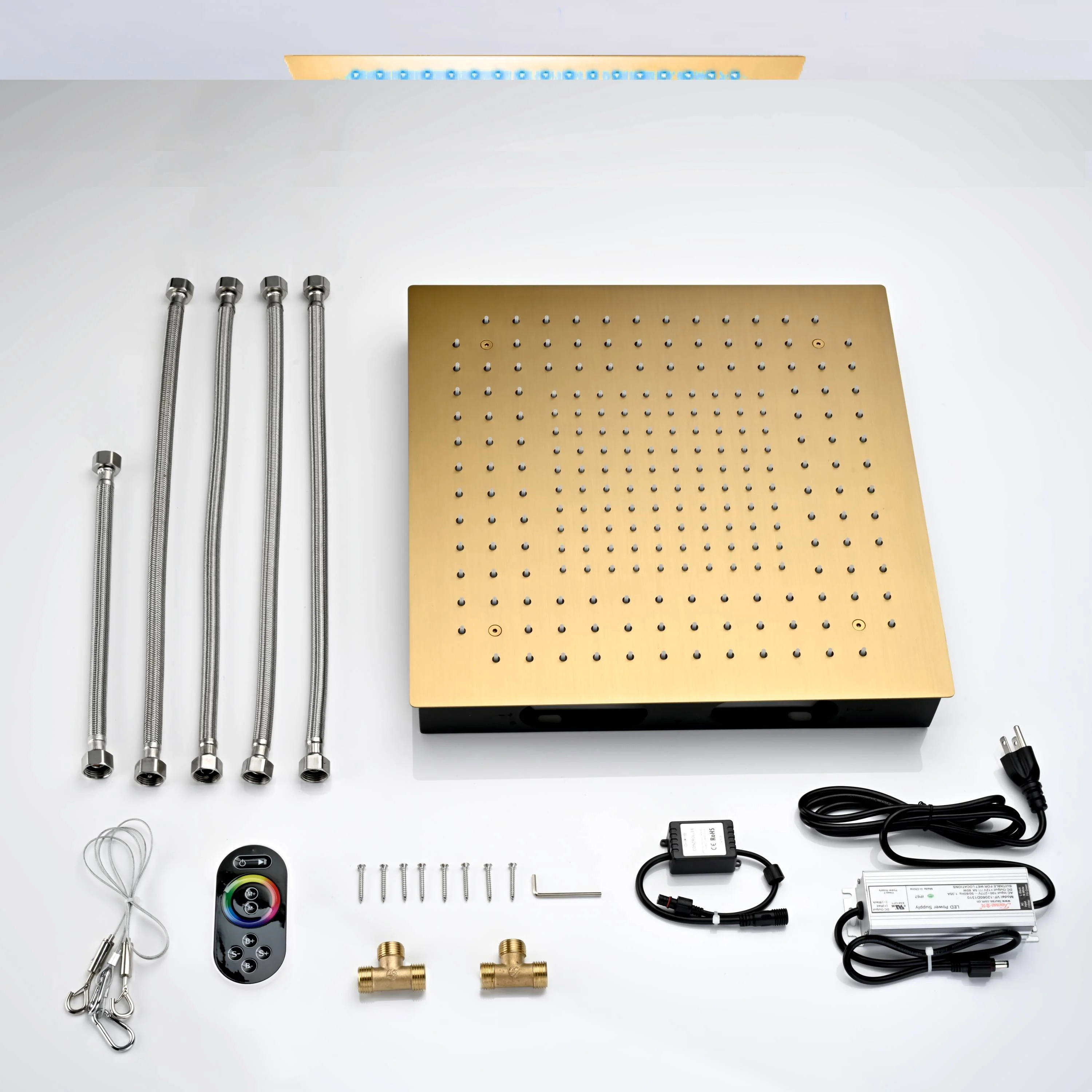 16" Flush Mounted Ceiling Rain Shower Head: Brushed Nickel, Gold, or Matte Black with 64 LED Lights - Image 6
