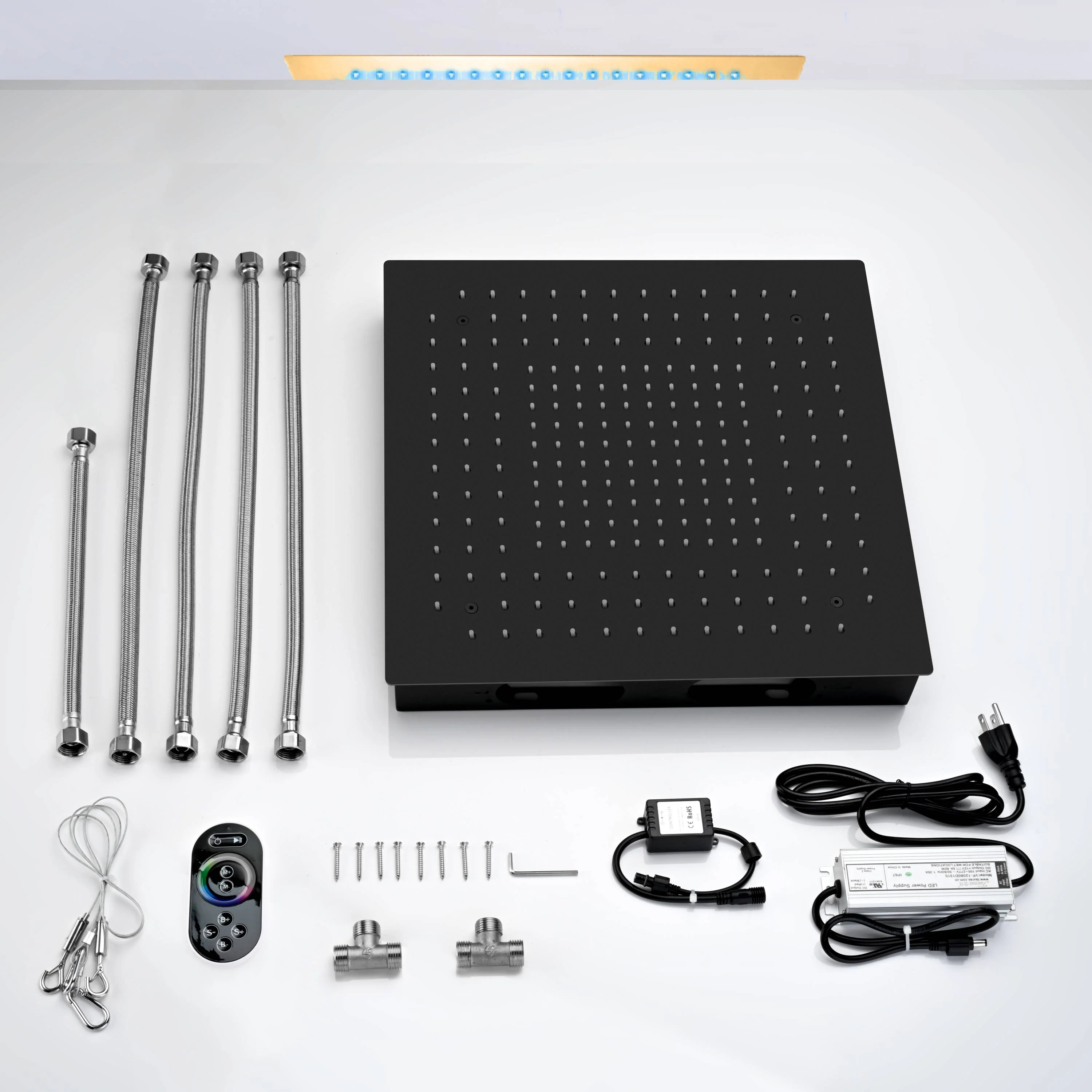 16" Flush Mounted Ceiling Rain Shower Head: Brushed Nickel, Gold, or Matte Black with 64 LED Lights - Image 7