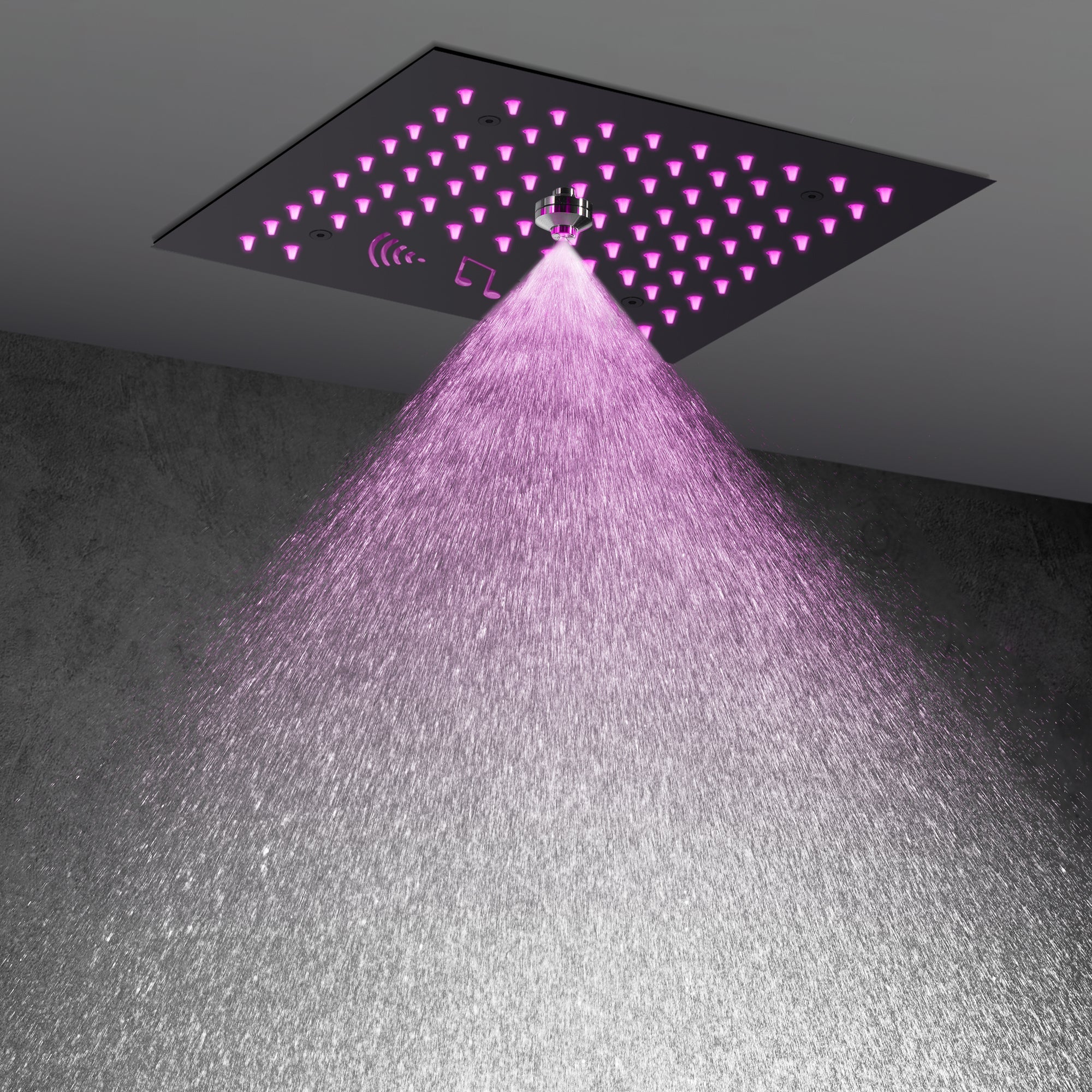 Flushed mount 12 inch  64 LED colors light Matte Black  Bluetooth Music 4 Way Thermostatic Shower Faucet with Tub Spout - Image 7