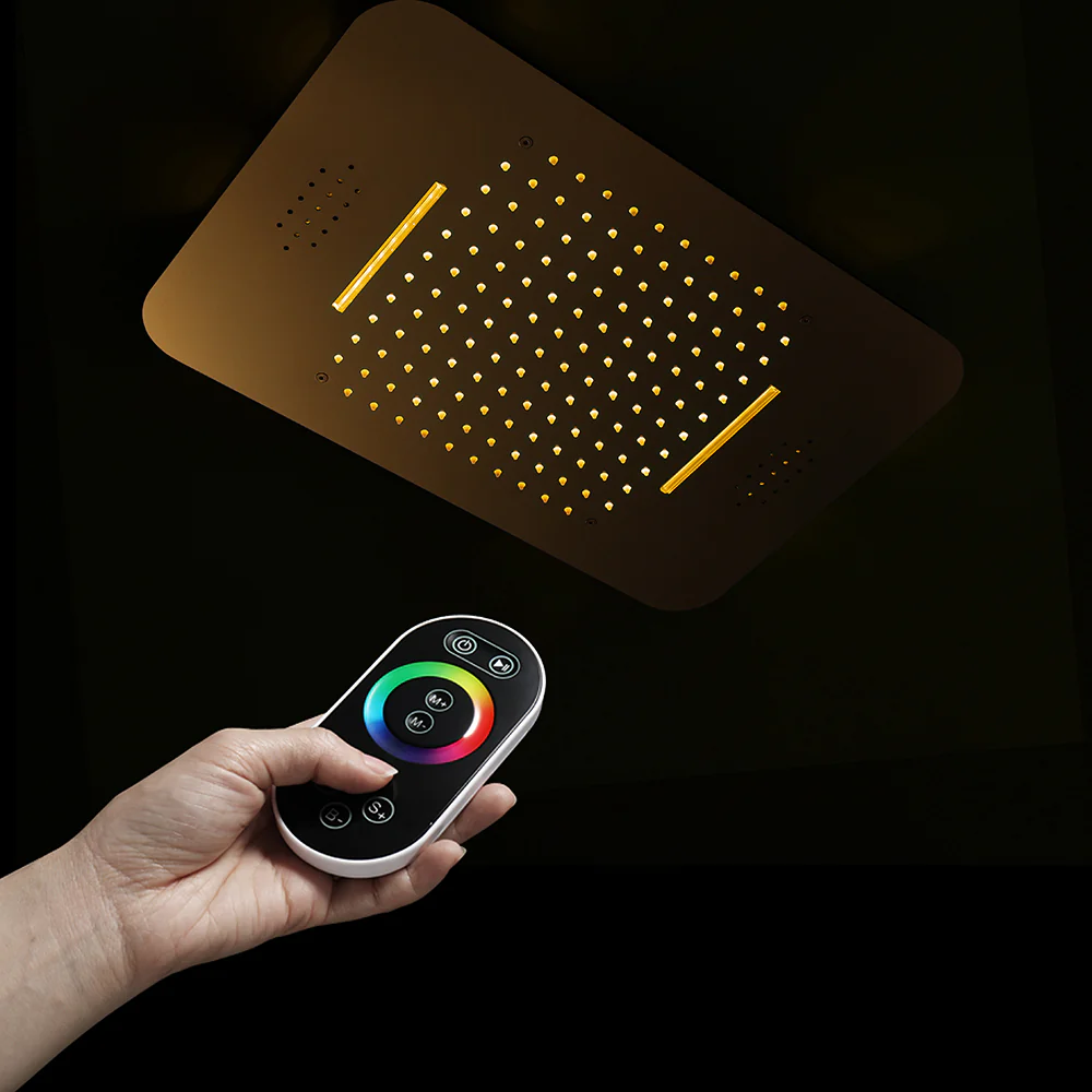 Elegant Gold 23x15 inch LED Music Shower Head with 4-Way Thermostatic Valve for Simultaneous and Independent Operation - Image 12