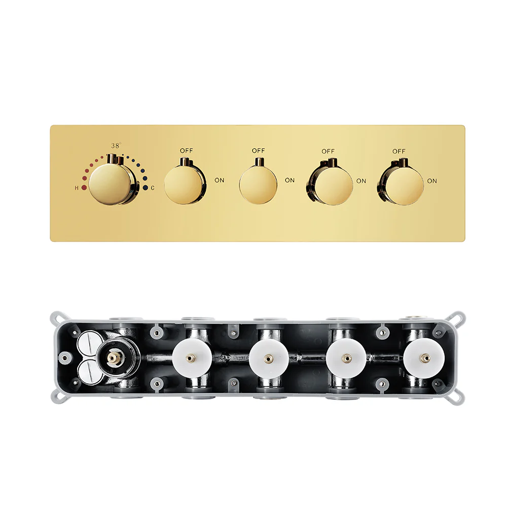 Elegant Gold 23x15 inch LED Music Shower Head with 4-Way Thermostatic Valve for Simultaneous and Independent Operation - Image 15