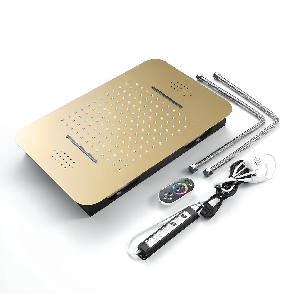Elegant Gold 23x15 inch LED Music Shower Head with 4-Way Thermostatic Valve for Simultaneous and Independent Operation - Image 16