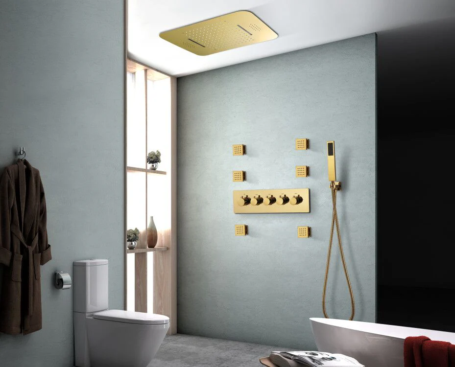 Elegant Gold 23x15 inch LED Music Shower Head with 4-Way Thermostatic Valve for Simultaneous and Independent Operation - Image 5