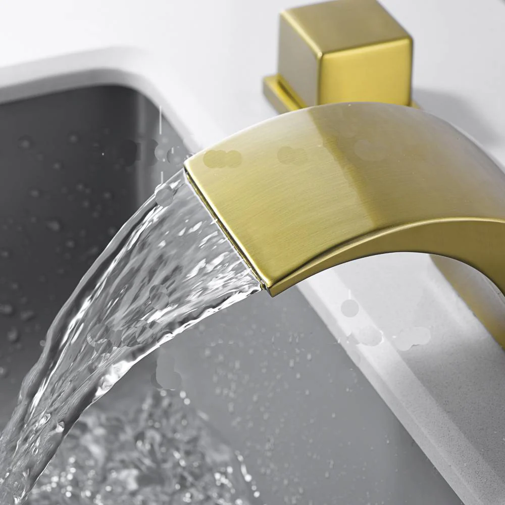 Brushed Gold or Matte Black Or Brushed Nickel Waterfall Bathroom Sink Faucet with 3 Holes, 2 Handles and Pop-Up Drain - Image 3