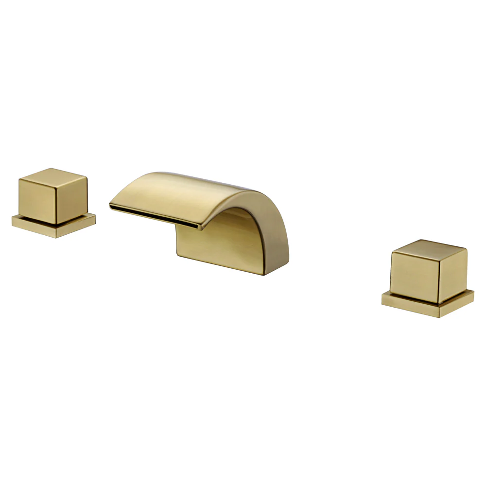 Brushed Gold or Matte Black Or Brushed Nickel Waterfall Bathroom Sink Faucet with 3 Holes, 2 Handles and Pop-Up Drain - Image 4