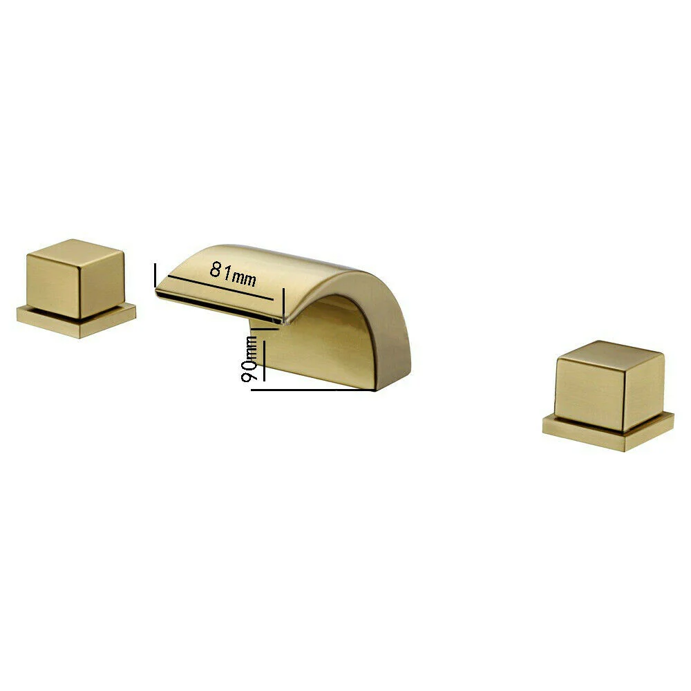 Brushed Gold or Matte Black Or Brushed Nickel Waterfall Bathroom Sink Faucet with 3 Holes, 2 Handles and Pop-Up Drain - Image 5