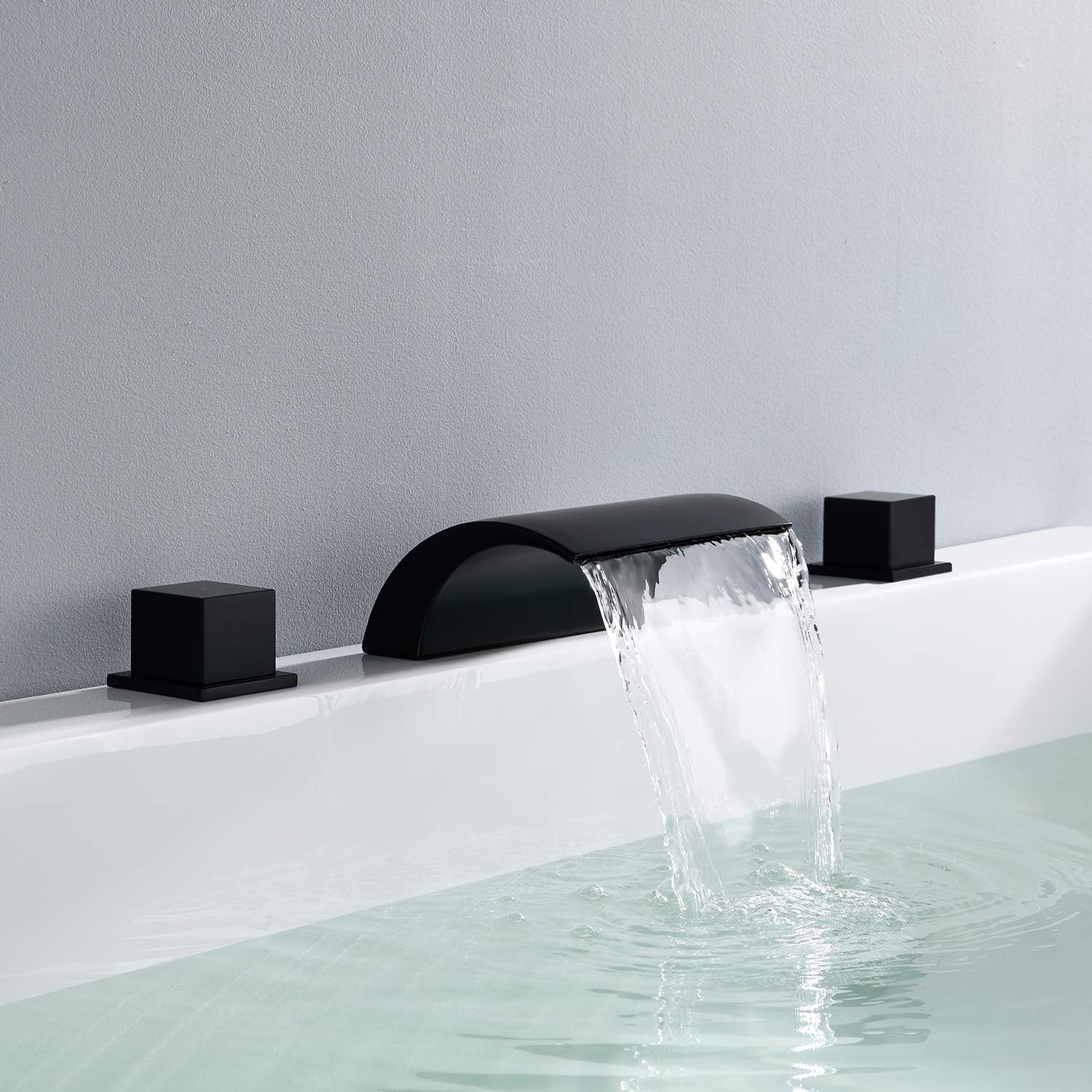 Brushed Gold or Matte Black Or Brushed Nickel Waterfall Bathroom Sink Faucet with 3 Holes, 2 Handles and Pop-Up Drain - Image 7