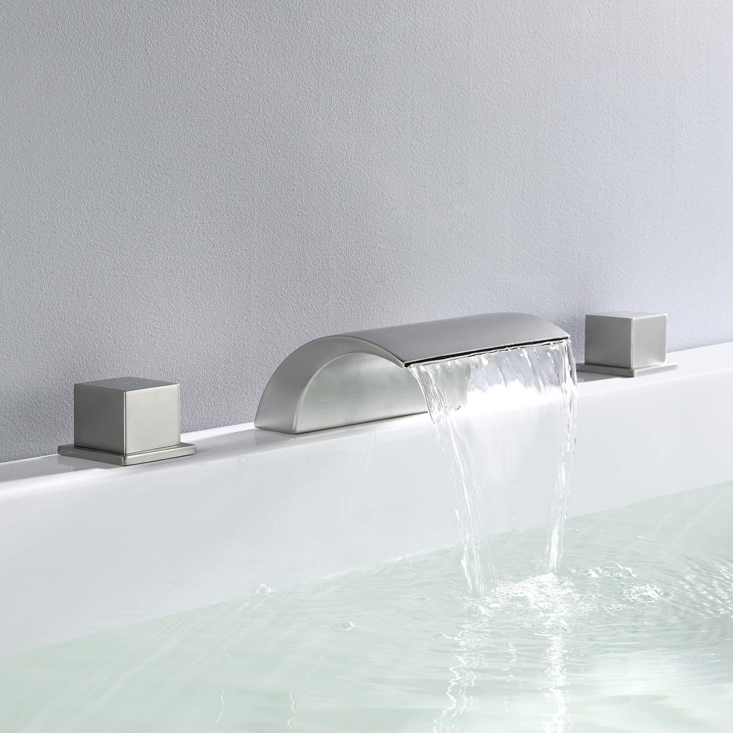 Brushed Gold or Matte Black Or Brushed Nickel Waterfall Bathroom Sink Faucet with 3 Holes, 2 Handles and Pop-Up Drain - Image 8
