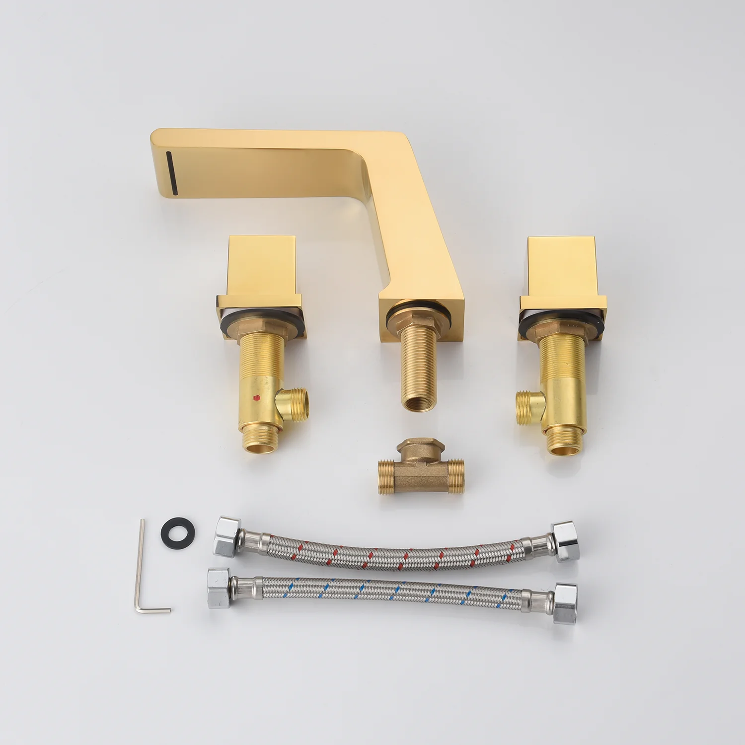 Polished Gold Widespread Bathroom Sink Faucet with 2 Handles and Pop-Up Overflow Brass Drain - Image 4