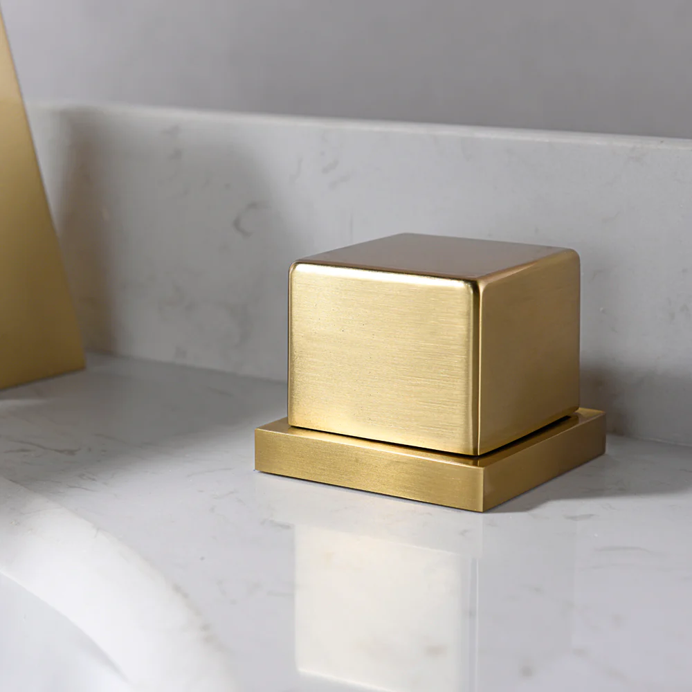 Brushed Gold Waterfall Bathroom Sink Faucet: Two Handles, 3-Hole Design, and Pop-Up Overflow Brass Drain - Image 4