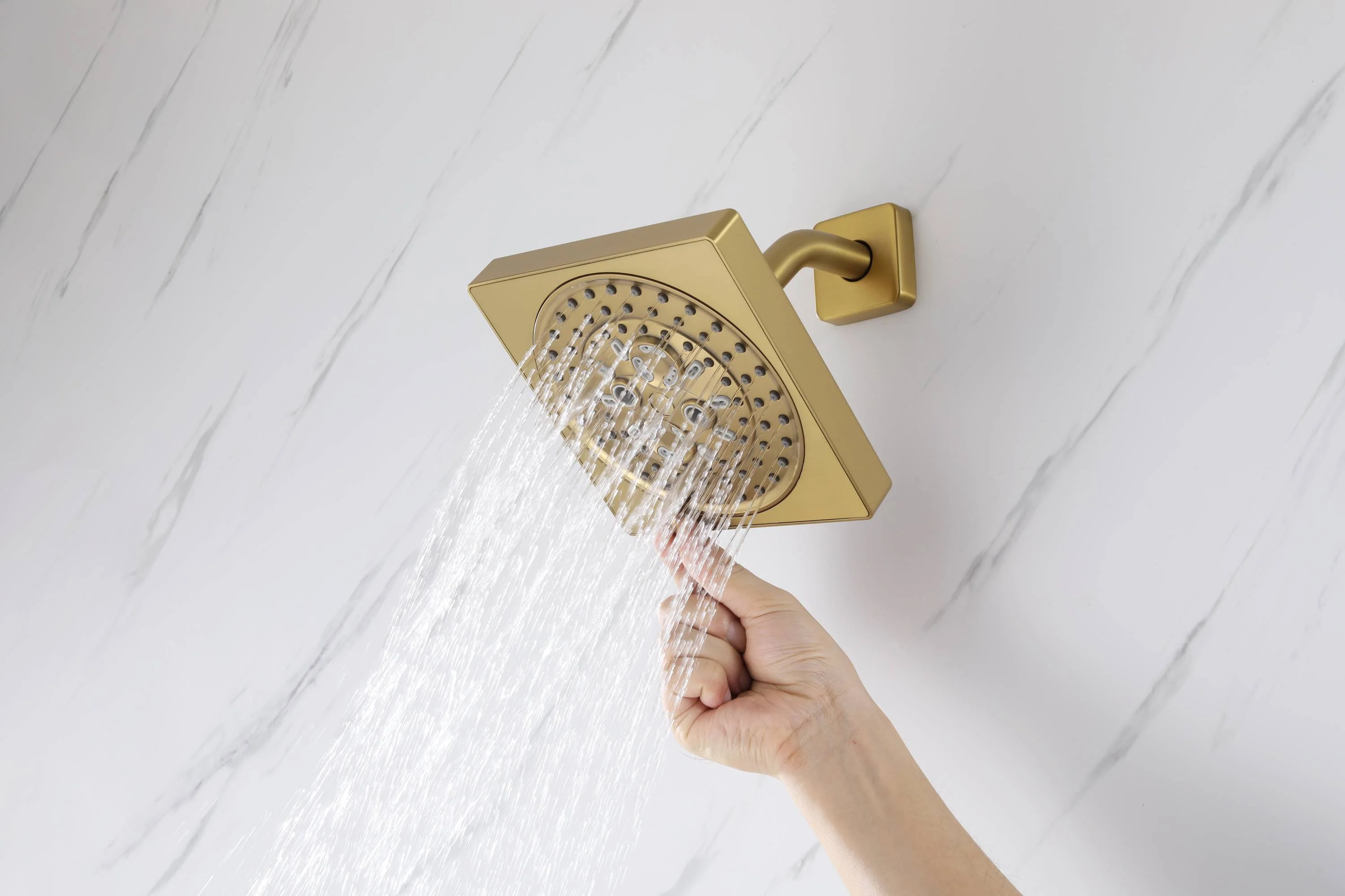 Brushed gold Ceiling mount rainfall shower head 3 way Thermostatic Shower system with 6 inch high water pressure shower head wall mount - Image 22