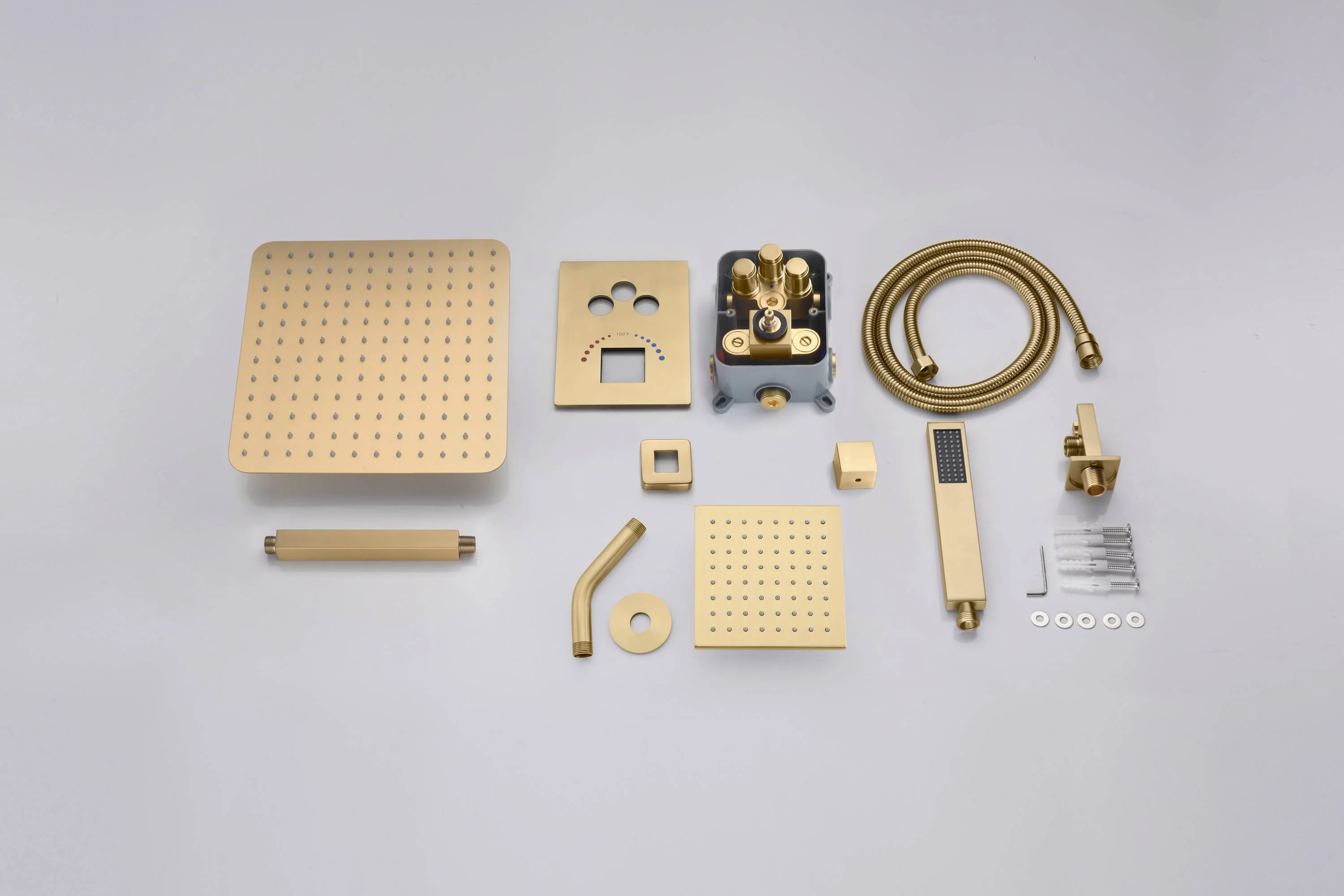 Brushed gold Ceiling mount rainfall shower head 3 way Thermostatic Shower system with 6 inch high water pressure shower head wall mount - Image 26