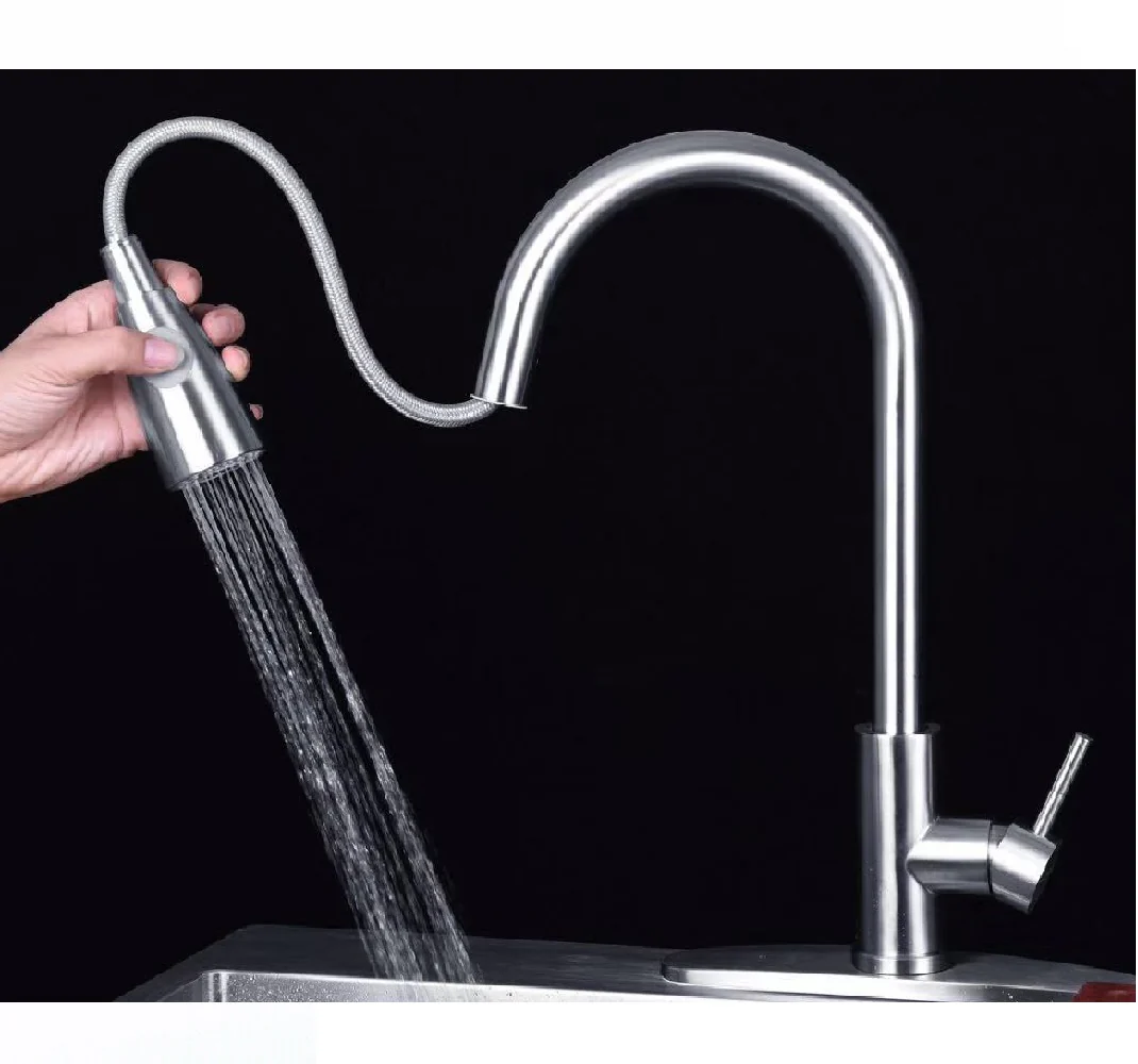 Brushed Nickel Pull Out Spray Pull out  Kitchen Sink Tap Single Lever Mixer Faucet - Image 5