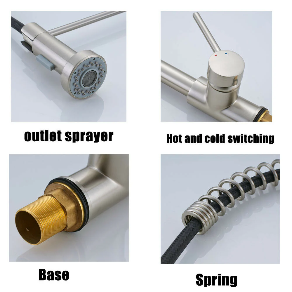 Brushed Nickel Pull Out Spray Spring Kitchen Sink Tap Single Lever Mixer Faucet - Image 5