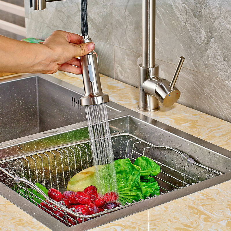 Brushed Nickel Pull Out Spray Spring Kitchen Sink Tap Single Lever Mixer Faucet - Image 8